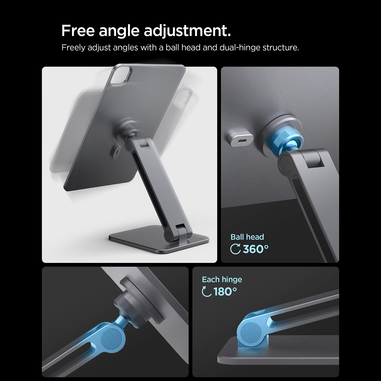 Spigen Magnetic Wireless Charger Stand for iPad Pro 11" (2024) Pogo Pin Charger 18W LD207W2 - Space Gray AMP09838-1