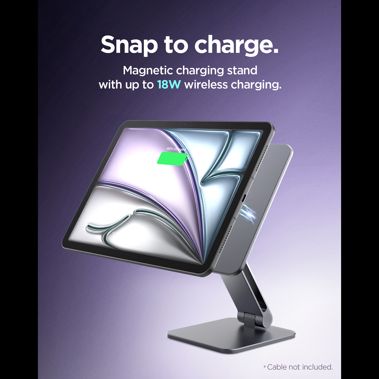 Spigen Magnetic Wireless Charger Stand for iPad Pro 11" (2024) Pogo Pin Charger 18W LD207W2 - Space Gray AMP09838-1