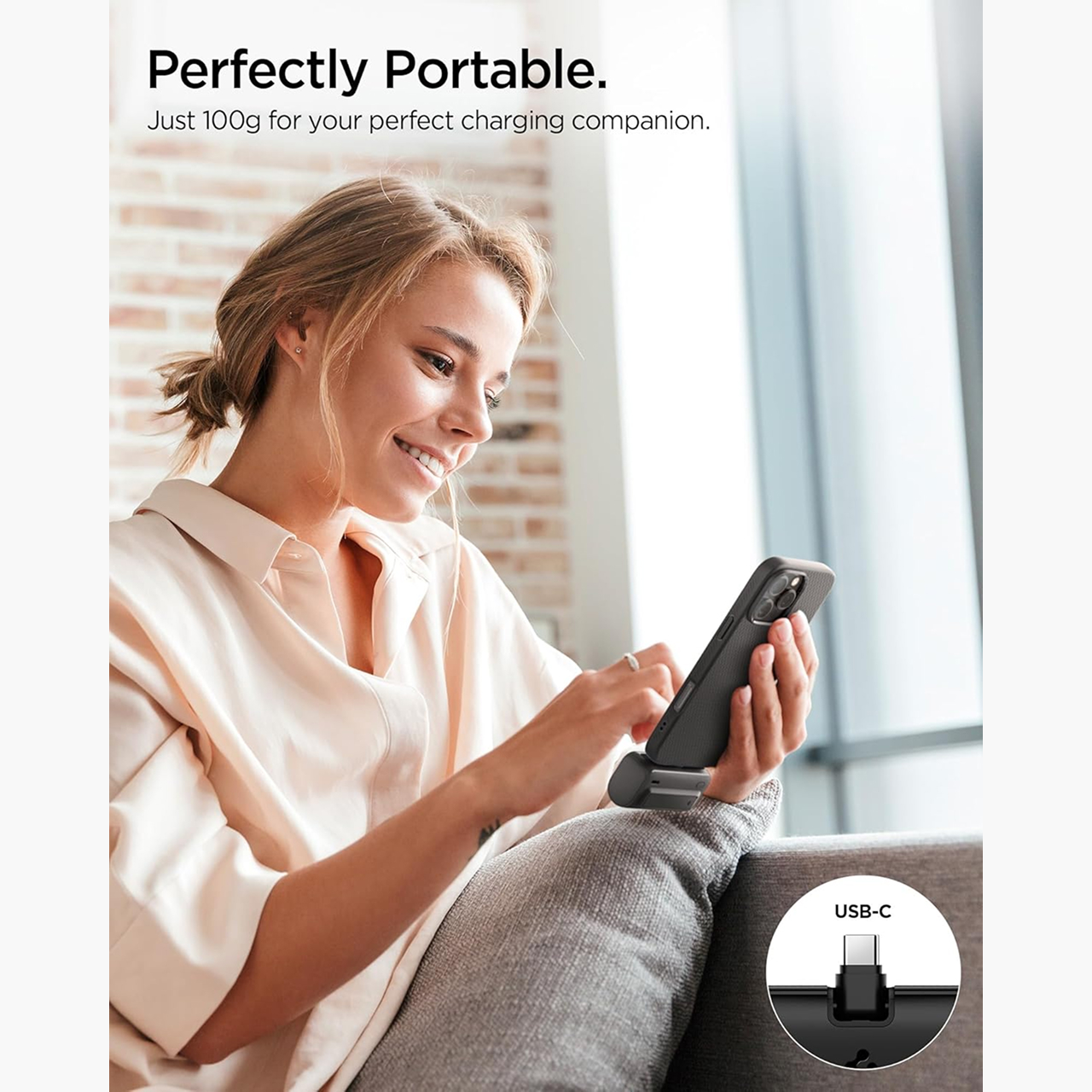 Spigen Powerbank Built in Kabel Charger USB C & Kickstand Essential 5000mAh 2C EA2205 - Black ABA09022