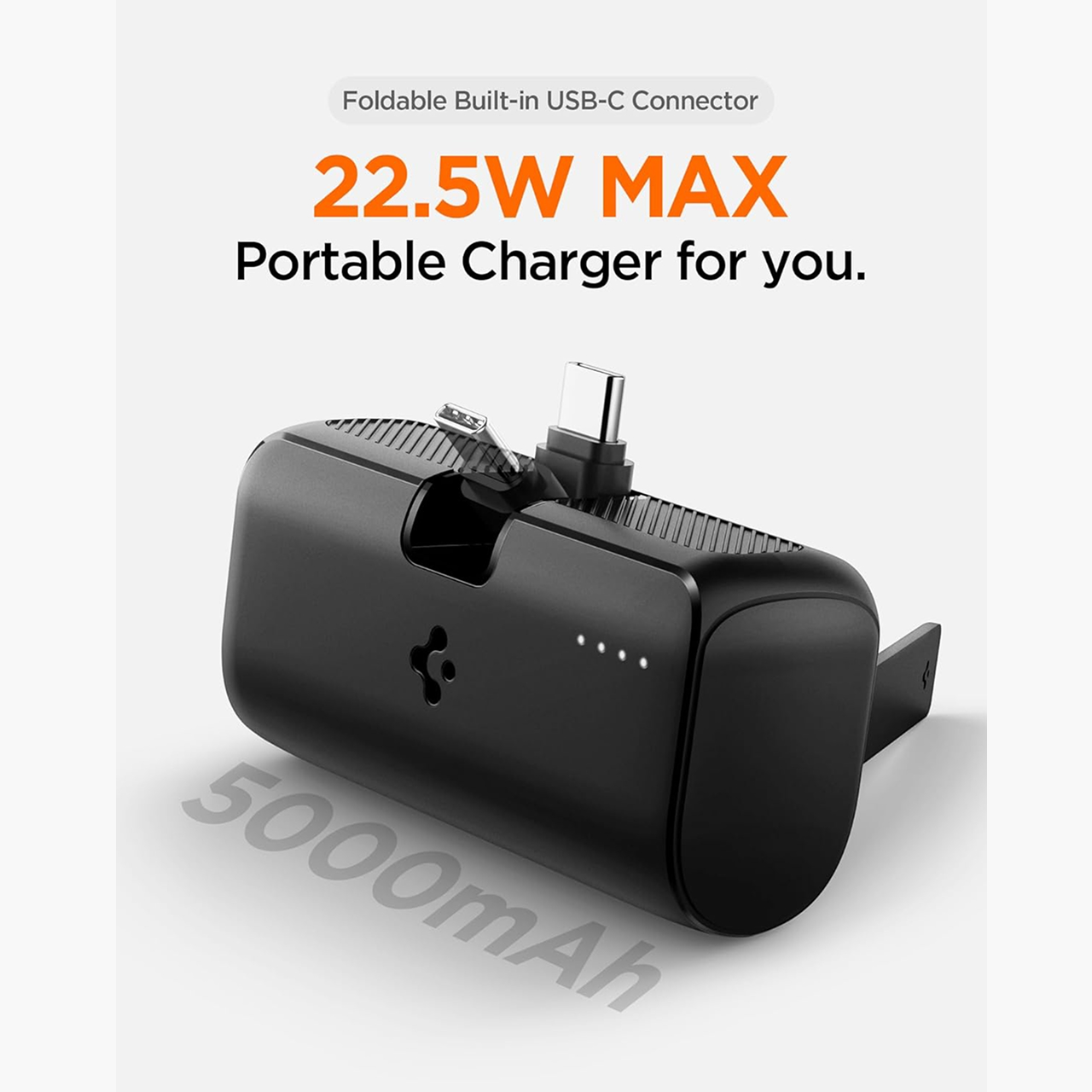 Spigen Powerbank Built in Kabel Charger USB C & Kickstand Essential 5000mAh 2C EA2205 - Black ABA09022