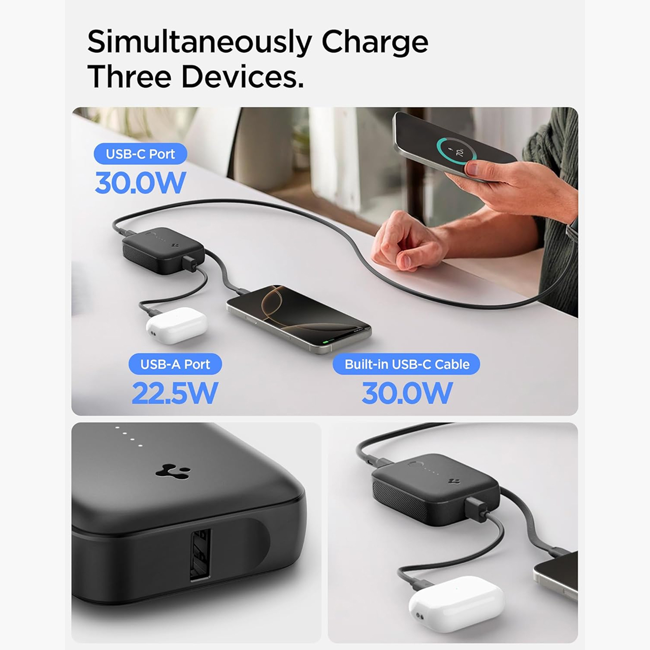 Spigen Powerbank Built in Kabel Charger USB C Essential 10000mAh 30W EA3010BT - Black ABA09023