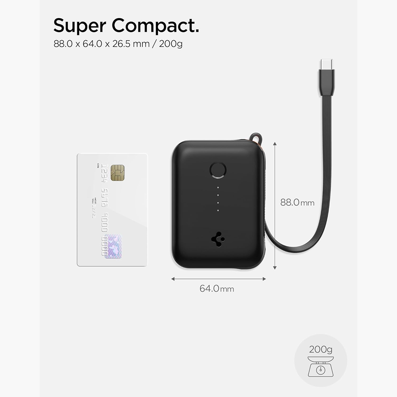 Spigen Powerbank Built in Kabel Charger USB C Essential 10000mAh 30W EA3010BT - Black ABA09023