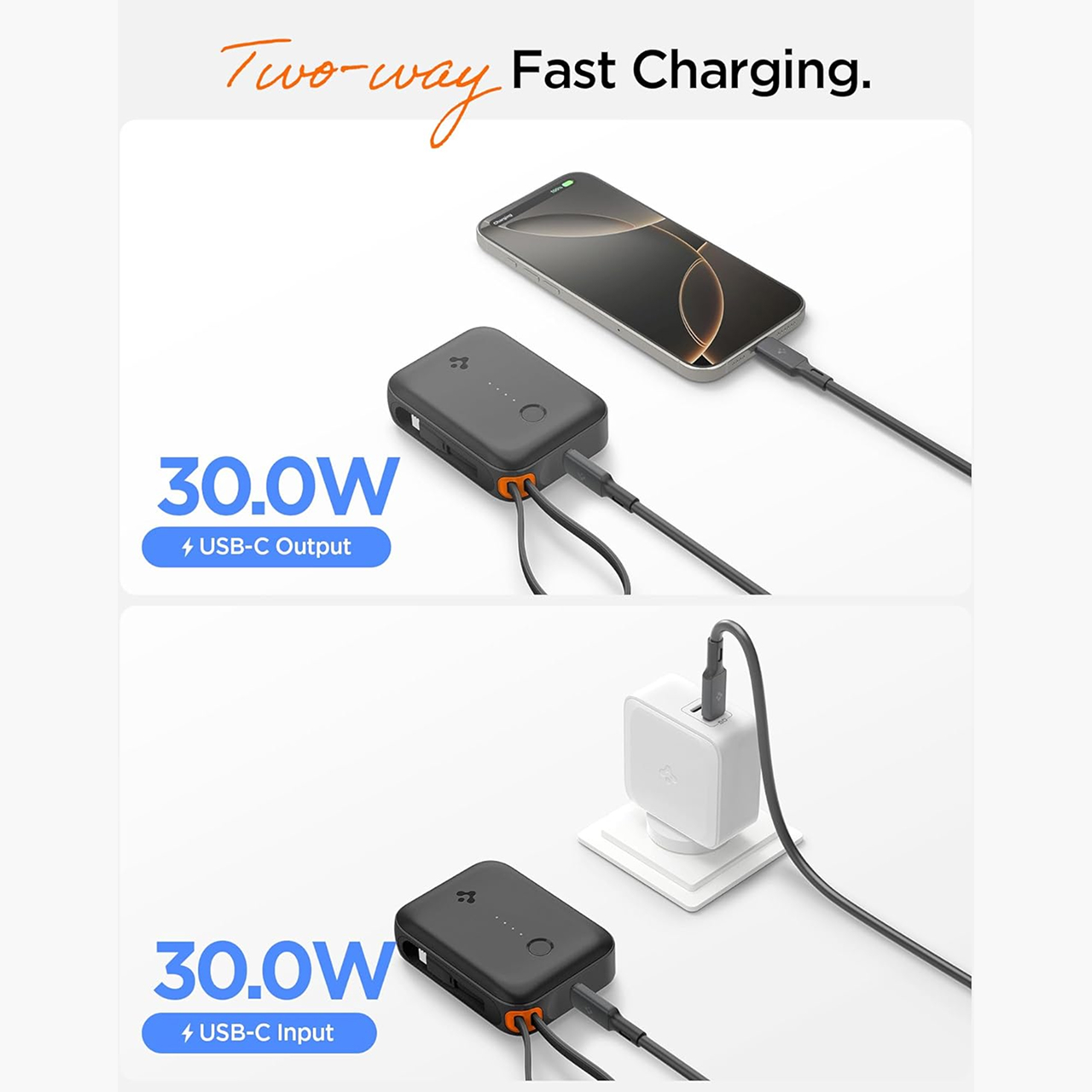 Spigen Powerbank Built in Kabel Charger USB C Essential 10000mAh 30W EA3010BT - Black ABA09023