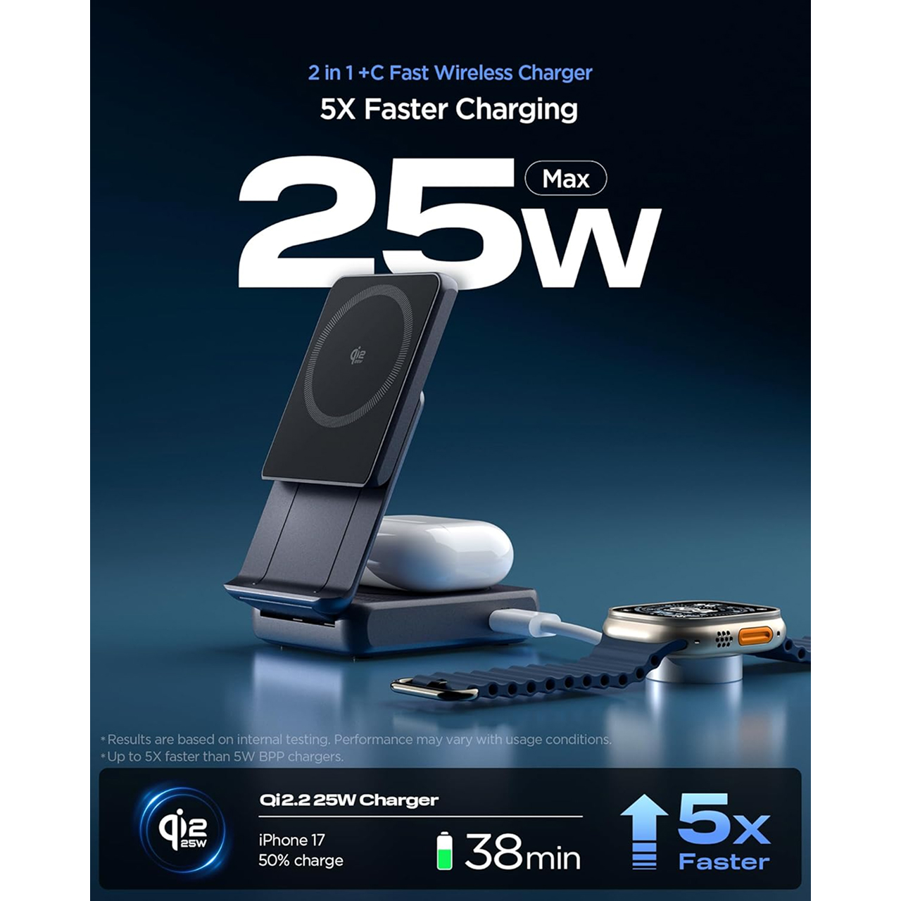 Spigen Magsafe Wireless Charger Stand 2 in 1 Essential MagFit Qi2.2 25w - Black EF302MOQ ACH10399