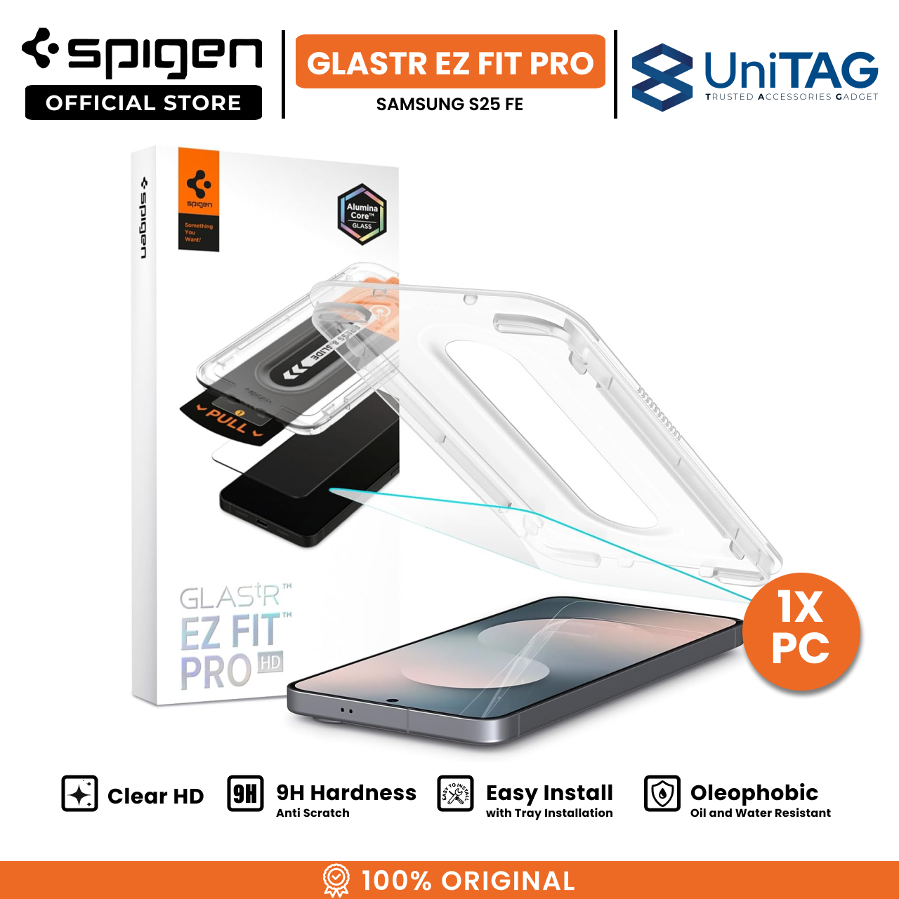 Spigen Galaxy S25 FE Tempered Glass with Tray 1 Pack GlastR EZ Fit Pro HD - TransparancyAGL10203