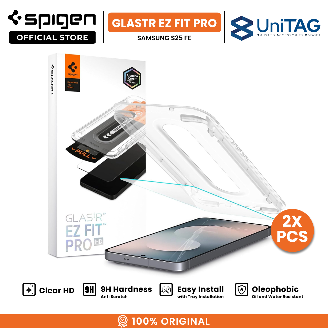 Spigen Galaxy S25 FE Tempered Glass with Tray 2 Pack GlastR EZ Fit Pro - Transparancy AGL10202