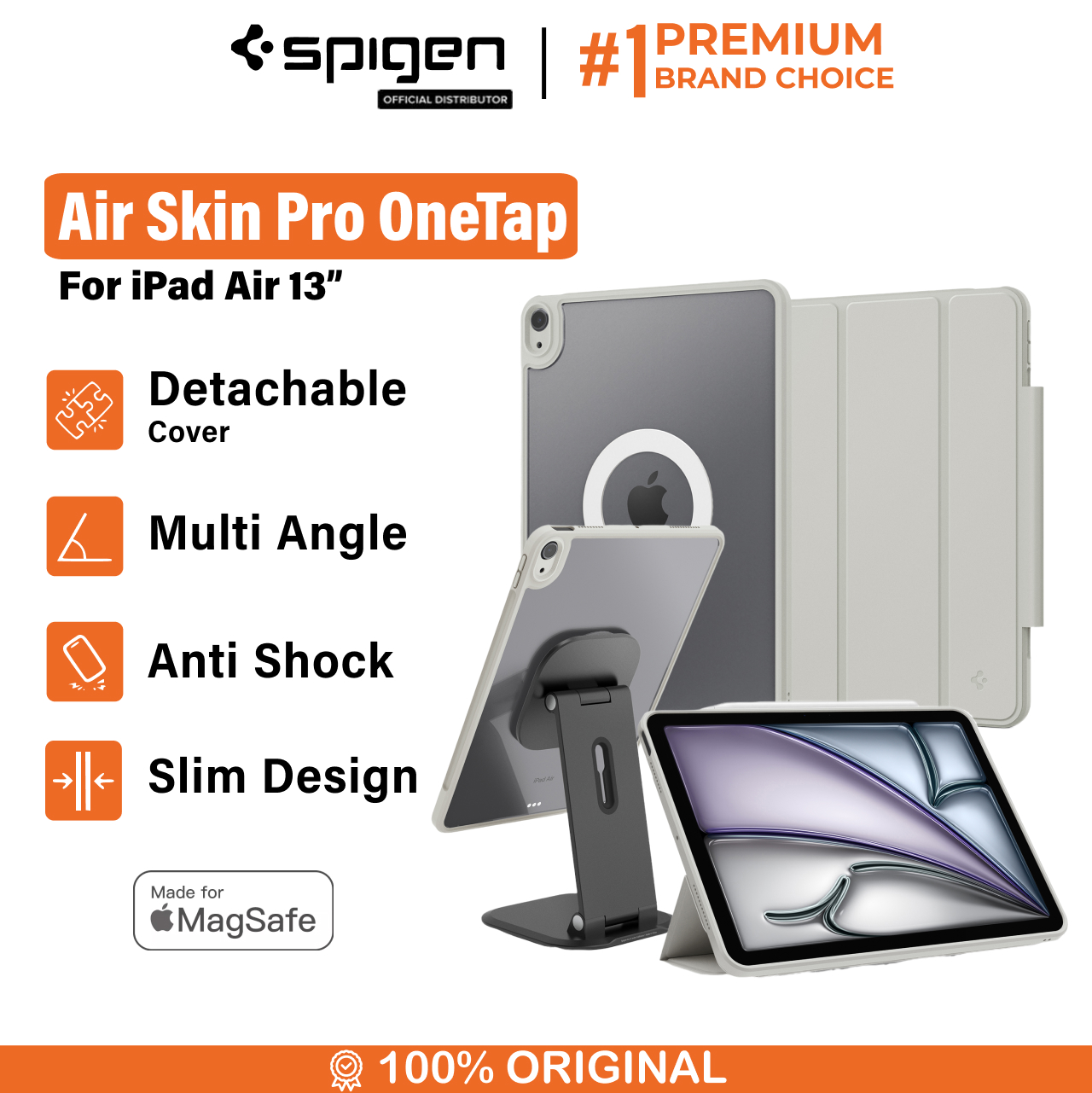 Spigen iPad Air 13" (2025 / 2024) Case Magsafe Air Skin Pro Onetap - Gray ACS08491