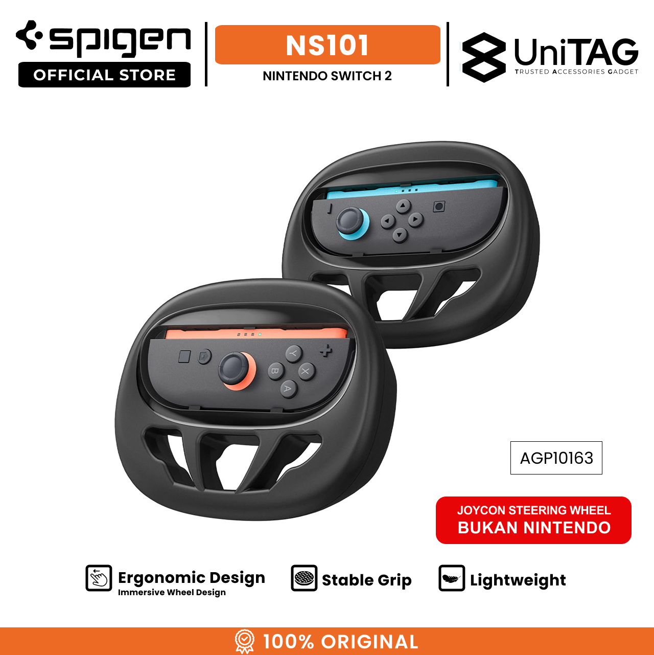 Spigen Nintendo Switch 2 Joy-Con Grip Steering Wheel NS101 - Black AGP10163