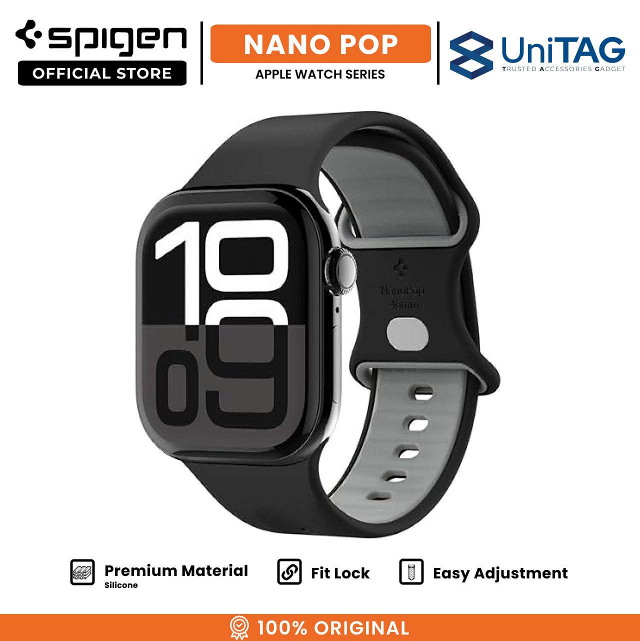 Spigen Apple Watch 49mm / 46mm / 45mm / 44mm / 42mm (Series 3 / 2 / 1) Strap Band Nano Pop - Black Sesame AMP09321