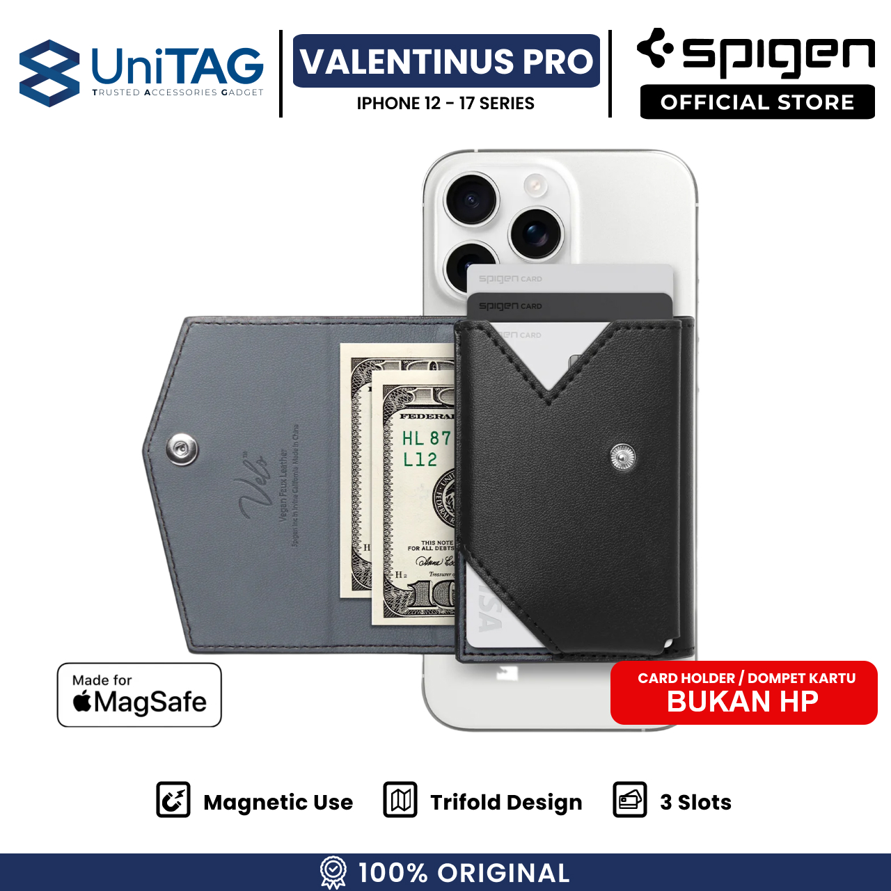 Spigen Card Holder Magsafe Valentinus MagFit+ Wallet (3 Card) - Black AFA06866