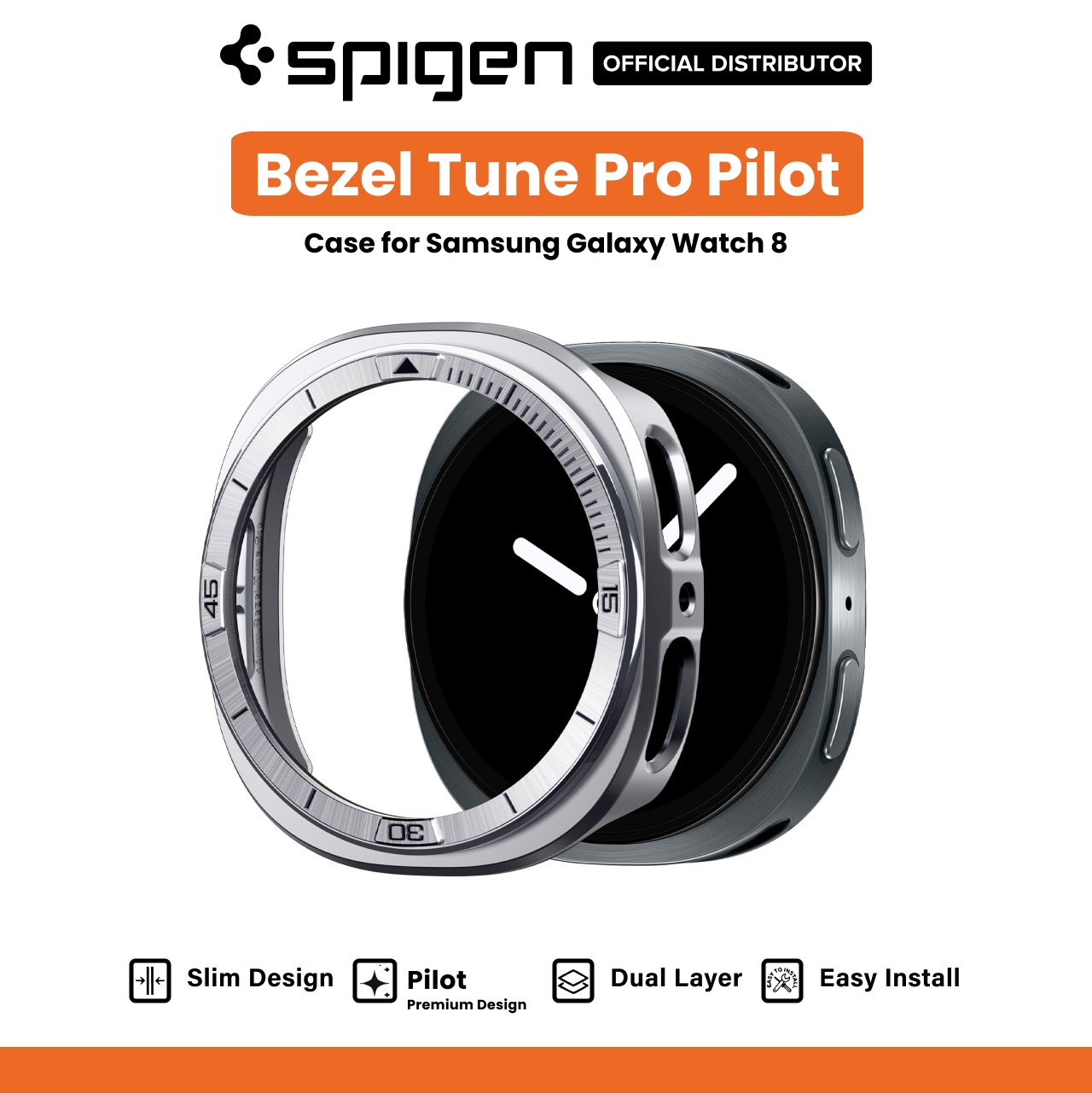 Spigen Galaxy Watch 8 (44mm) Case Bezel Tune Pro Pilot - Silver ACS10011