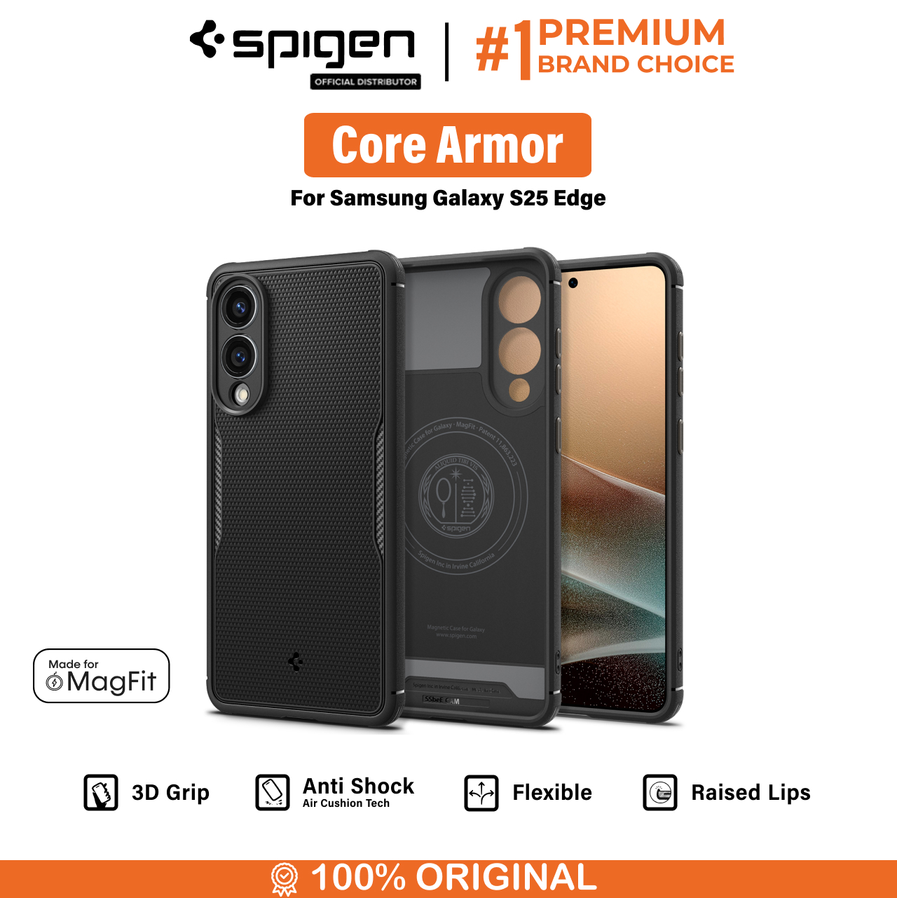 Spigen Galaxy S25 Edge Case Magsafe Core Armor MagFit - Matte Black ACS09406 (Offline SKU)