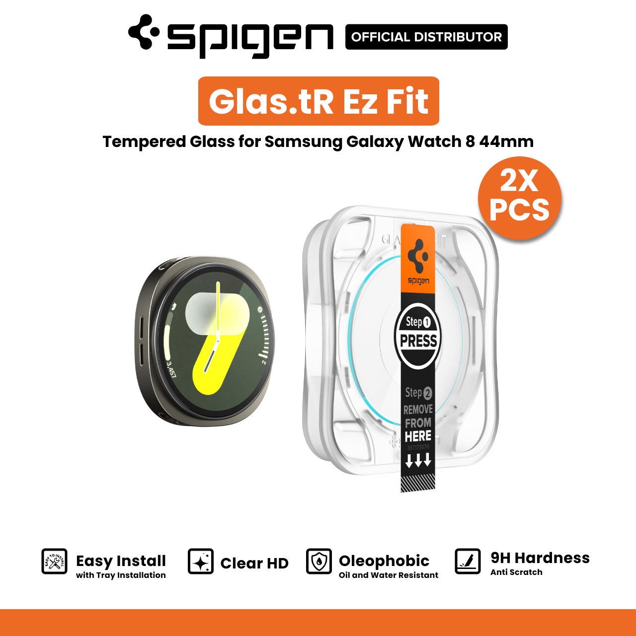 Spigen Galaxy Watch 8 (44mm) Tempered Glass with Tray 2 Pack GlastR EZ Fit - Transparency AGL09876
