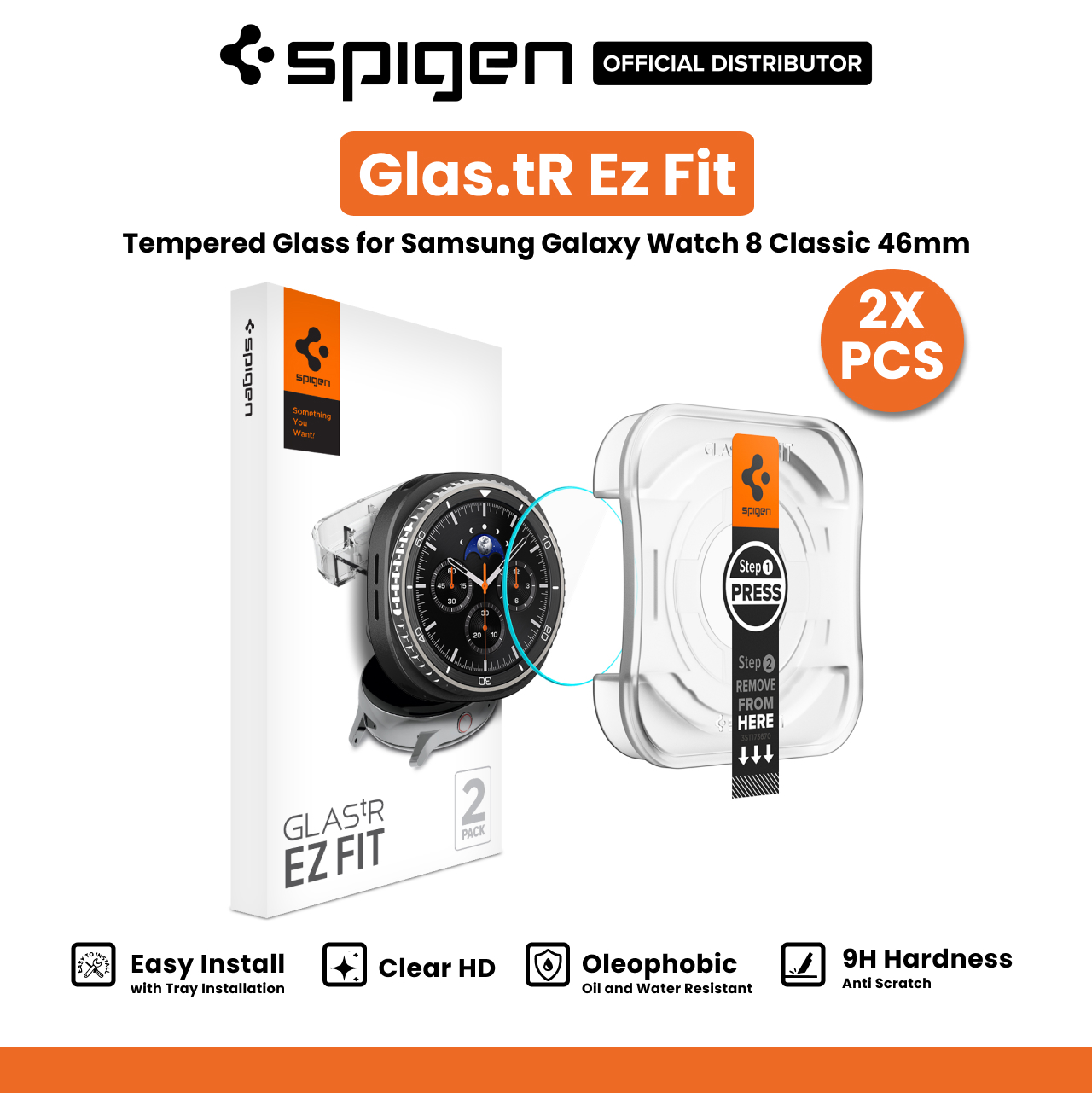 Spigen Galaxy Watch 8 (46mm) Tempered Glass with Tray 2 Pack GlastR EZ Fit - Transparency AGL09877