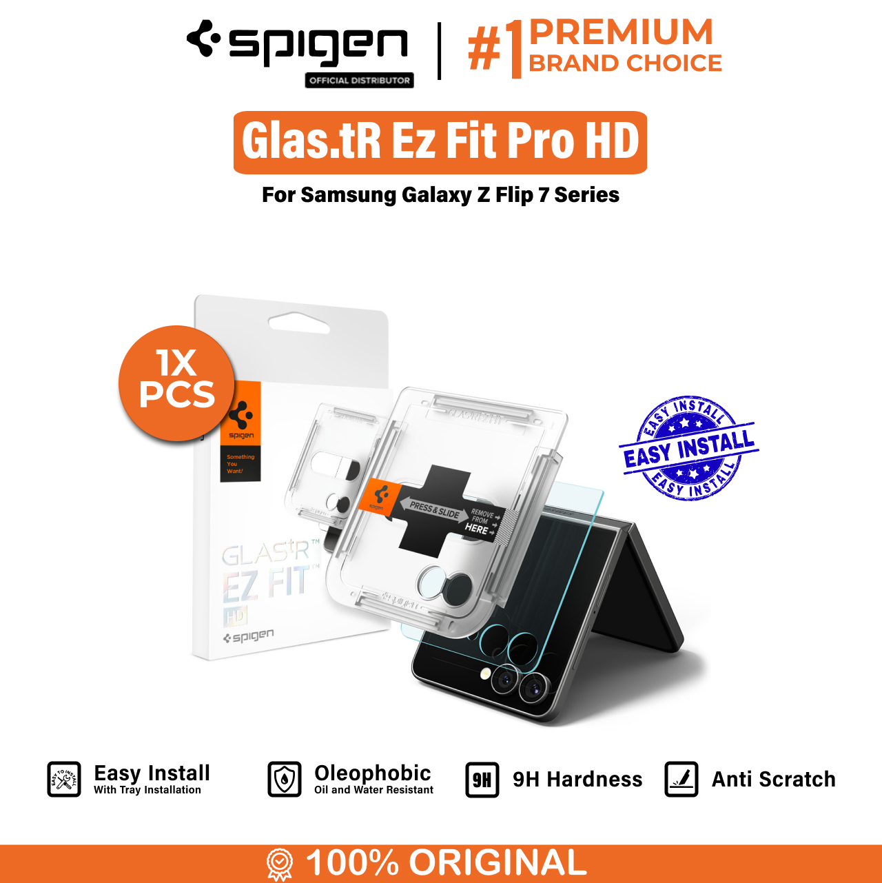 Spigen Galaxy Z Flip 7 Tempered Glass with Tray 1 Pack Glas.tR EZ Fit Pro HD - Transparency AGL09586 (Offline SKU)