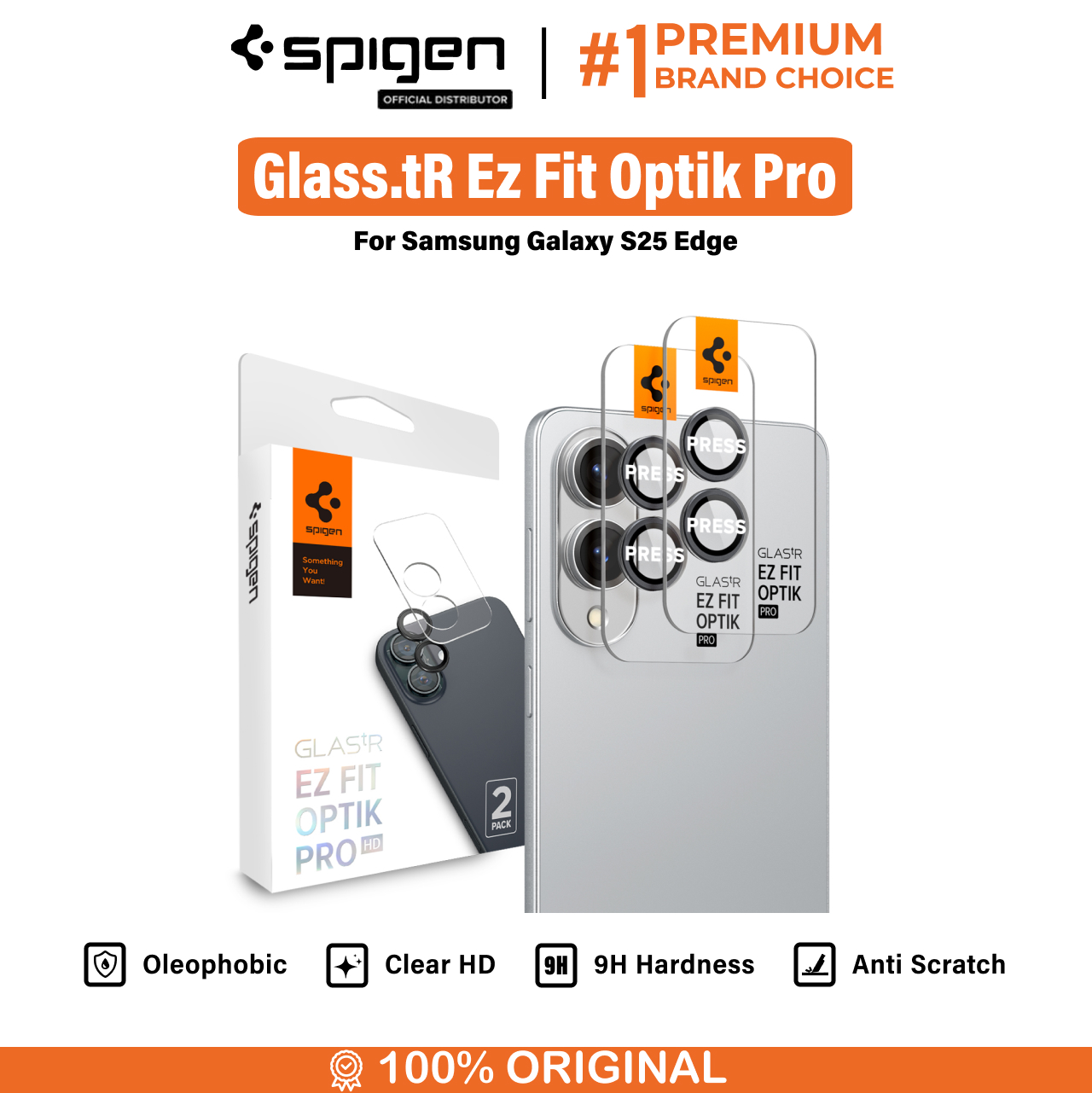 Spigen Galaxy S25 Edge Camera Lens Protector Camera Ring with Tray 2 Pack GlastR EZ Fit Optik Pro - Black AGL09413