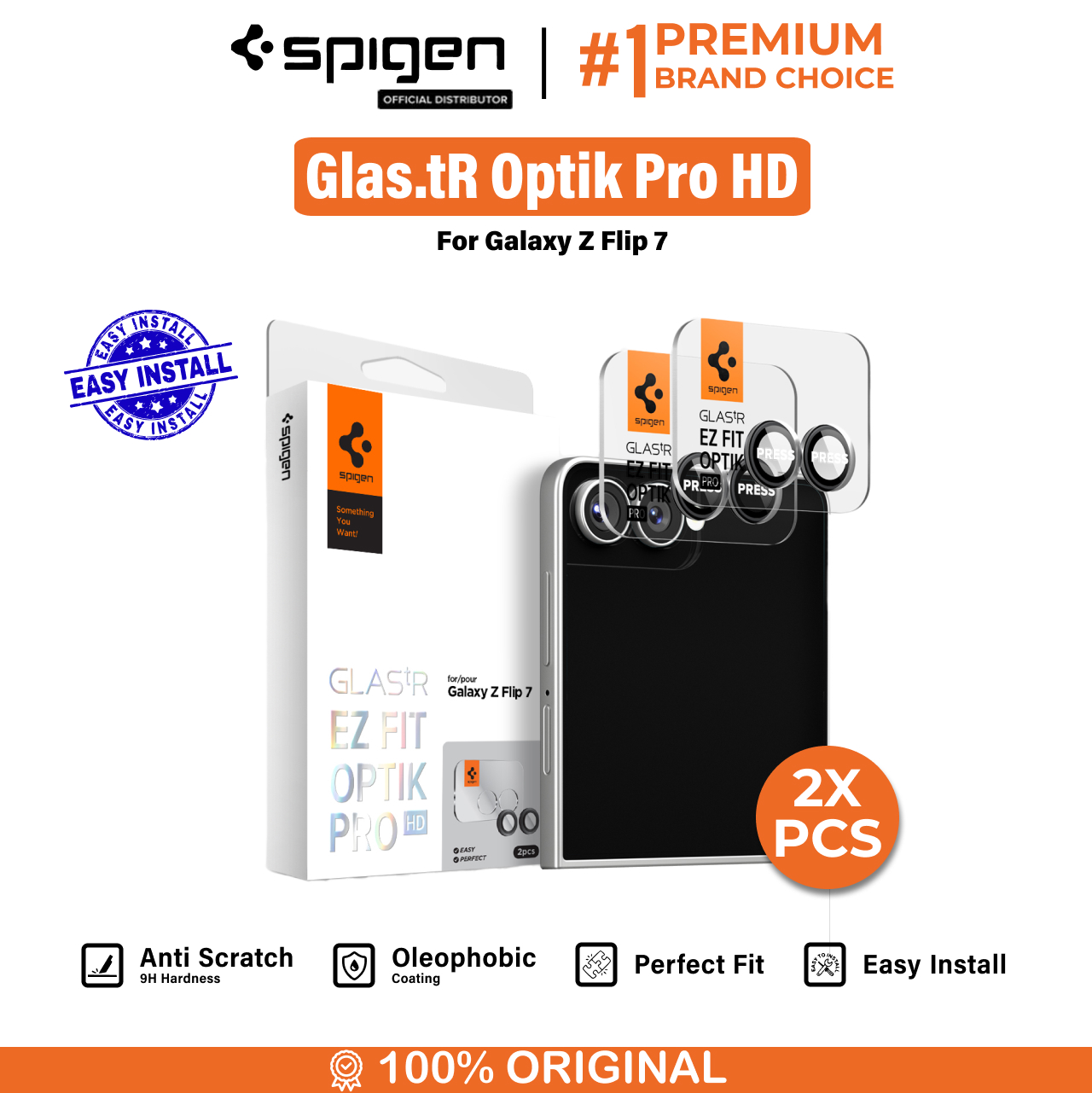 Spigen Galaxy Z Fold 7 Camera Lens Protector Camera Ring with Tray 2 Pack Glas.tR EZ Fit Optik Pro HD - Black AGL09581 (Offline SKU)