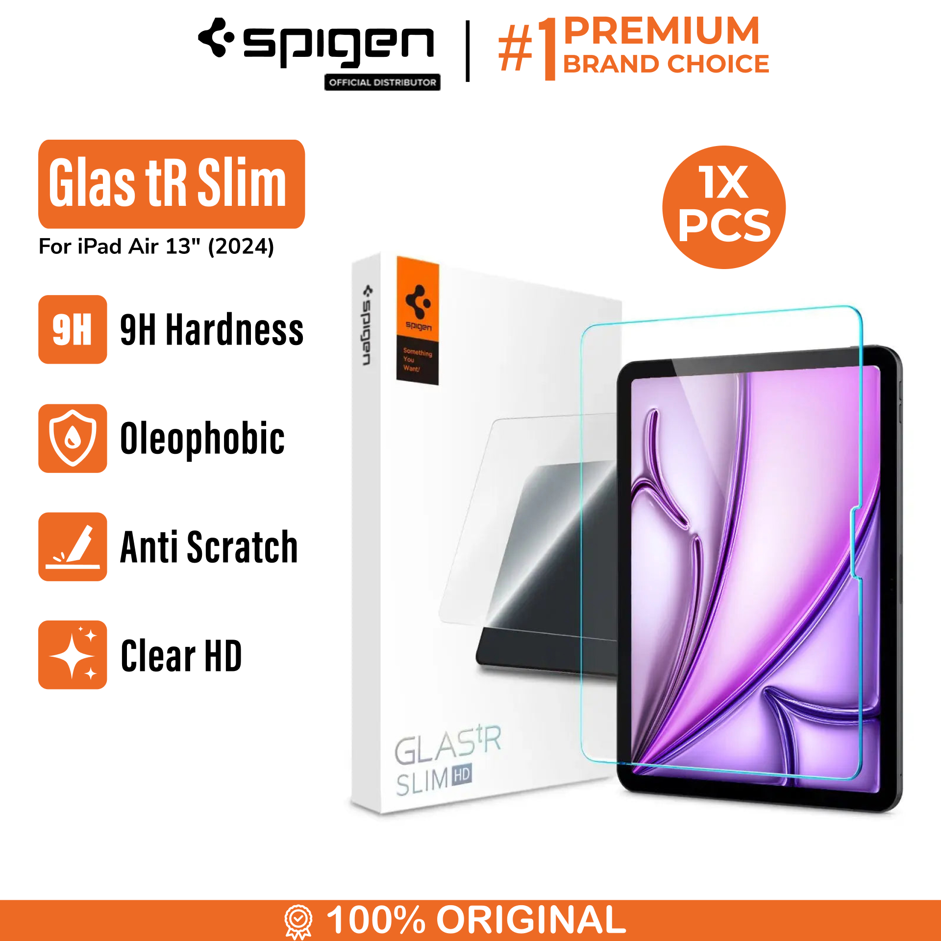 Spigen iPad Air 13" (2025 / 2024) Tempered Glass 1 Pack Glas.tR SLIM HD - Transparency AGL07802