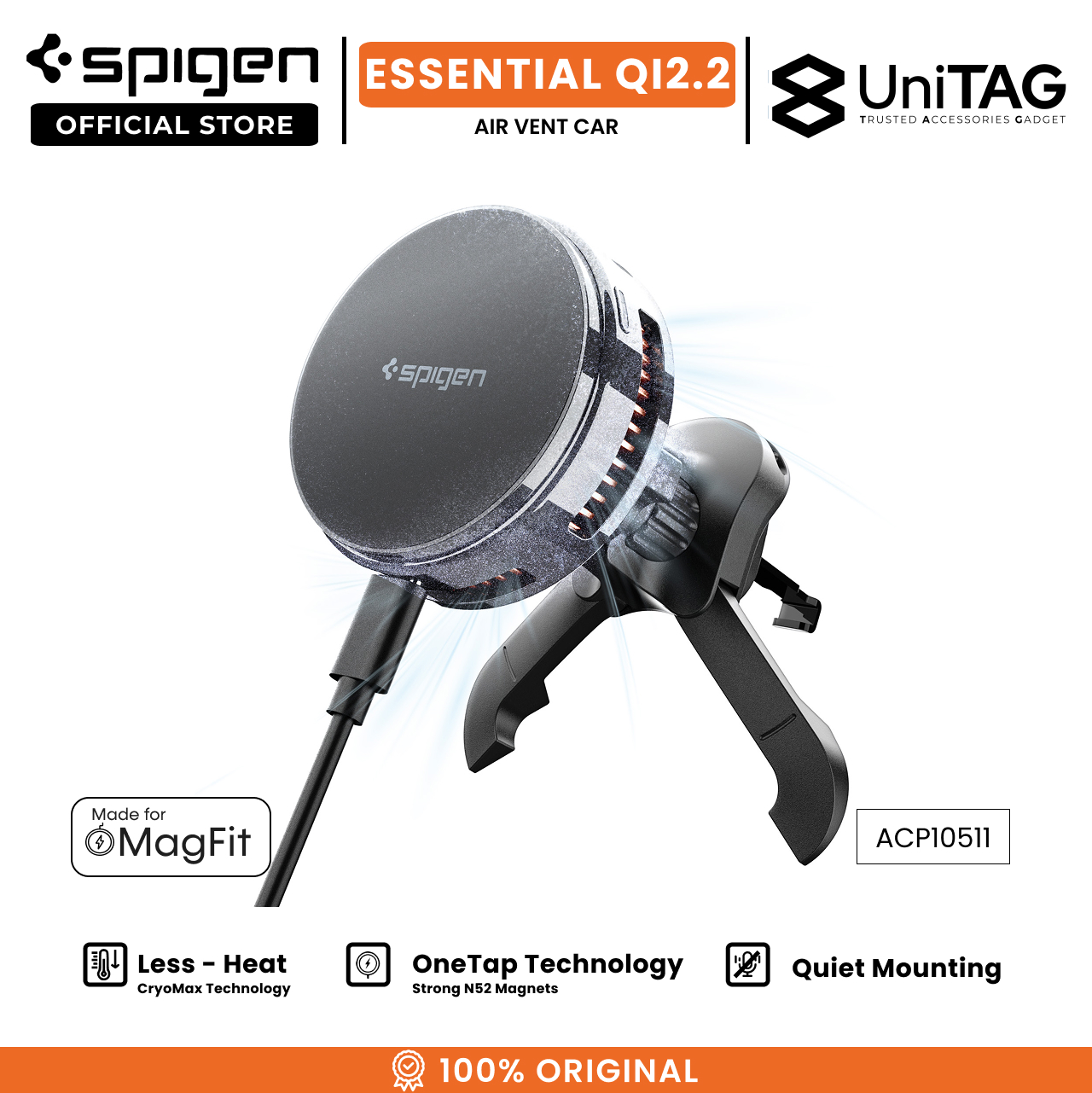 Spigen Car Charger Air Vent Magsafe Essential MagFit Qi2.2 25W (Peltier) - Black EV25MFAQ ACP10511