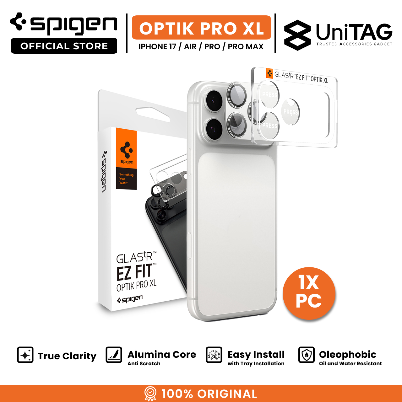 Spigen iPhone 17 Pro Max Camera Lens Protector with Tray 1 Pack GlastR EZ Fit Optik Pro XL - Silver AGL10652