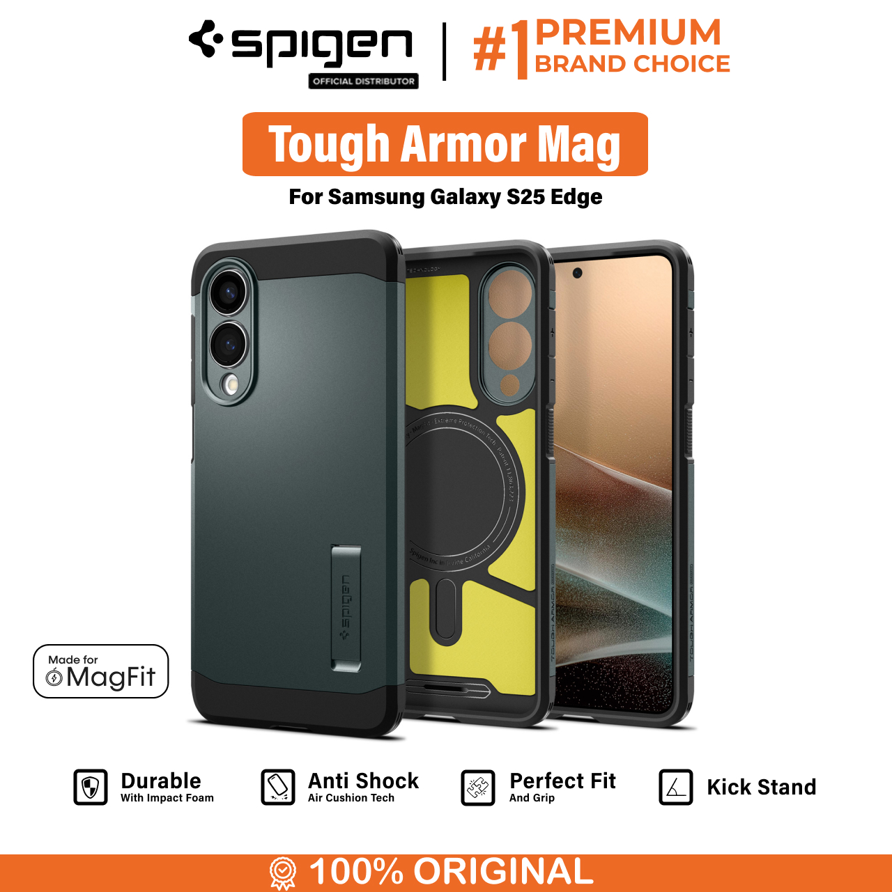 Spigen Galaxy S25 Edge Case Magsafe Tough Armor MagFit - Abyss Green ACS09424