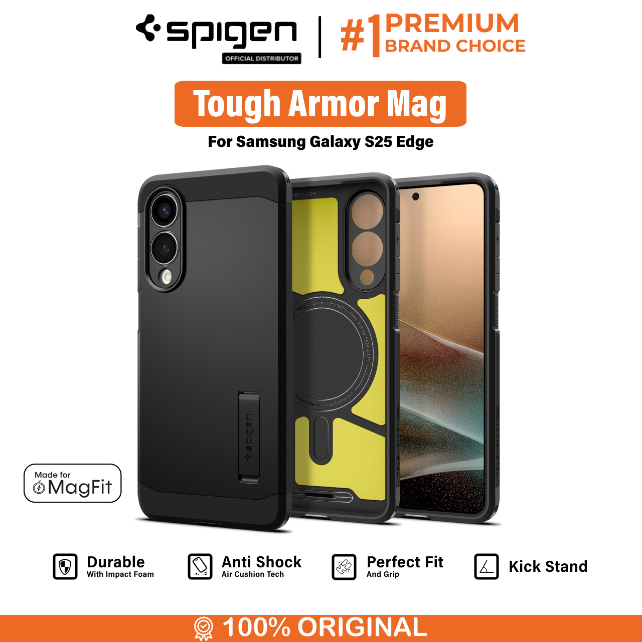 Spigen Galaxy S25 Edge Case Magsafe Tough Armor MagFit - Black ACS09422