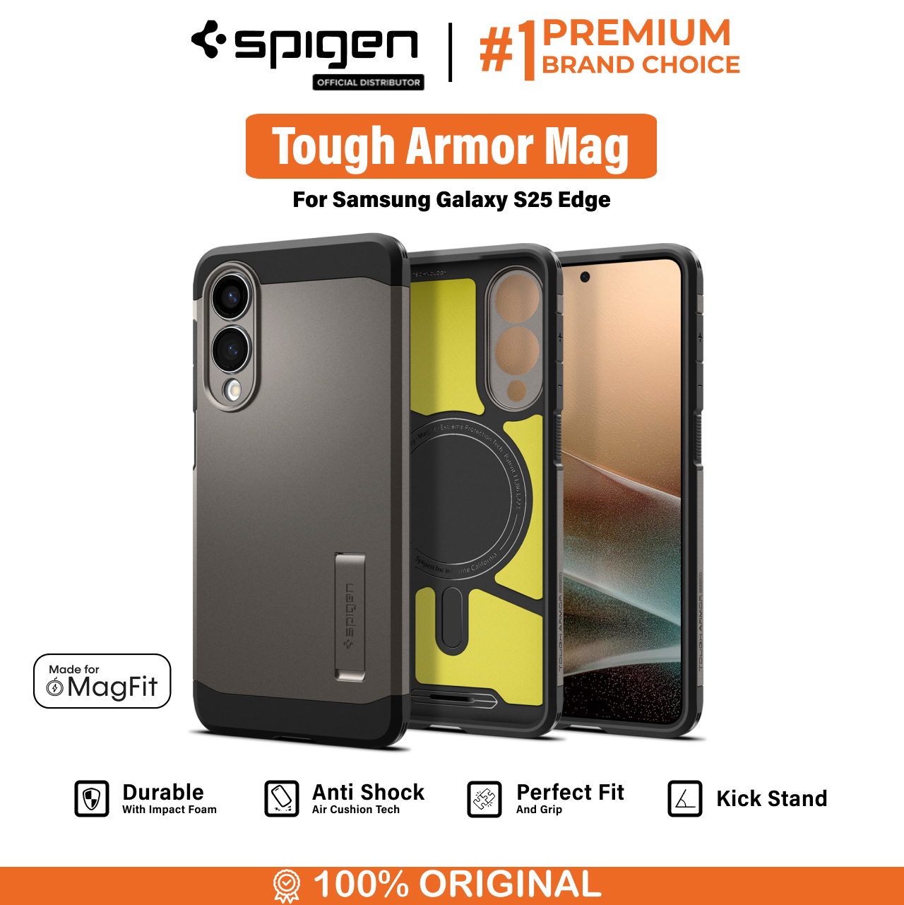 Spigen Galaxy S25 Edge Case Magsafe Tough Armor MagFit - Gunmetal ACS09423