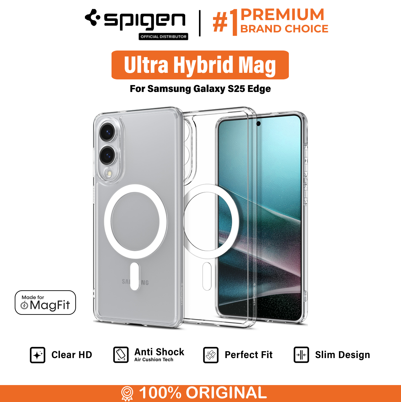 Spigen Galaxy S25 Edge Case Magsafe Ultra Hybrid MagFit - Clear White ACS09418
