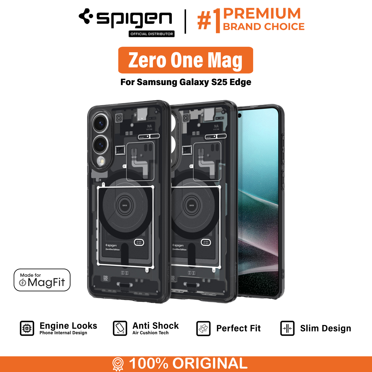 Spigen Galaxy S25 Edge Case Magsafe Ultra Hybrid MagFit Zero One - Black ACS09415