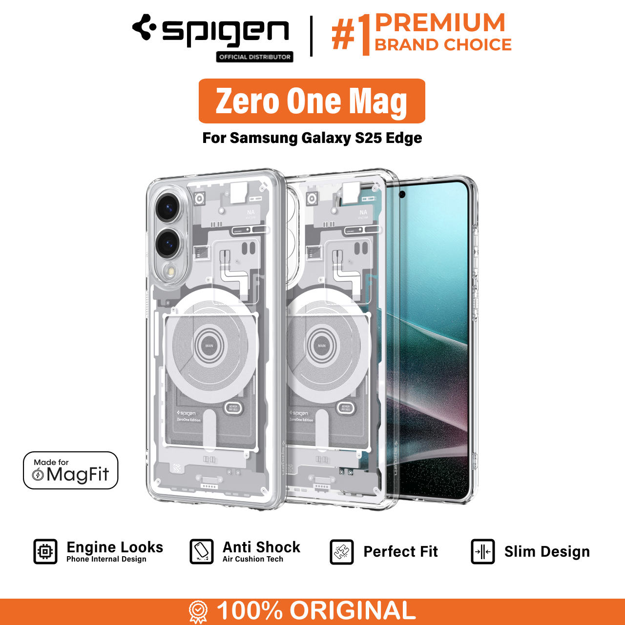 Spigen Galaxy S25 Edge Case Magsafe Ultra Hybrid MagFit Zero One - White ACS09417