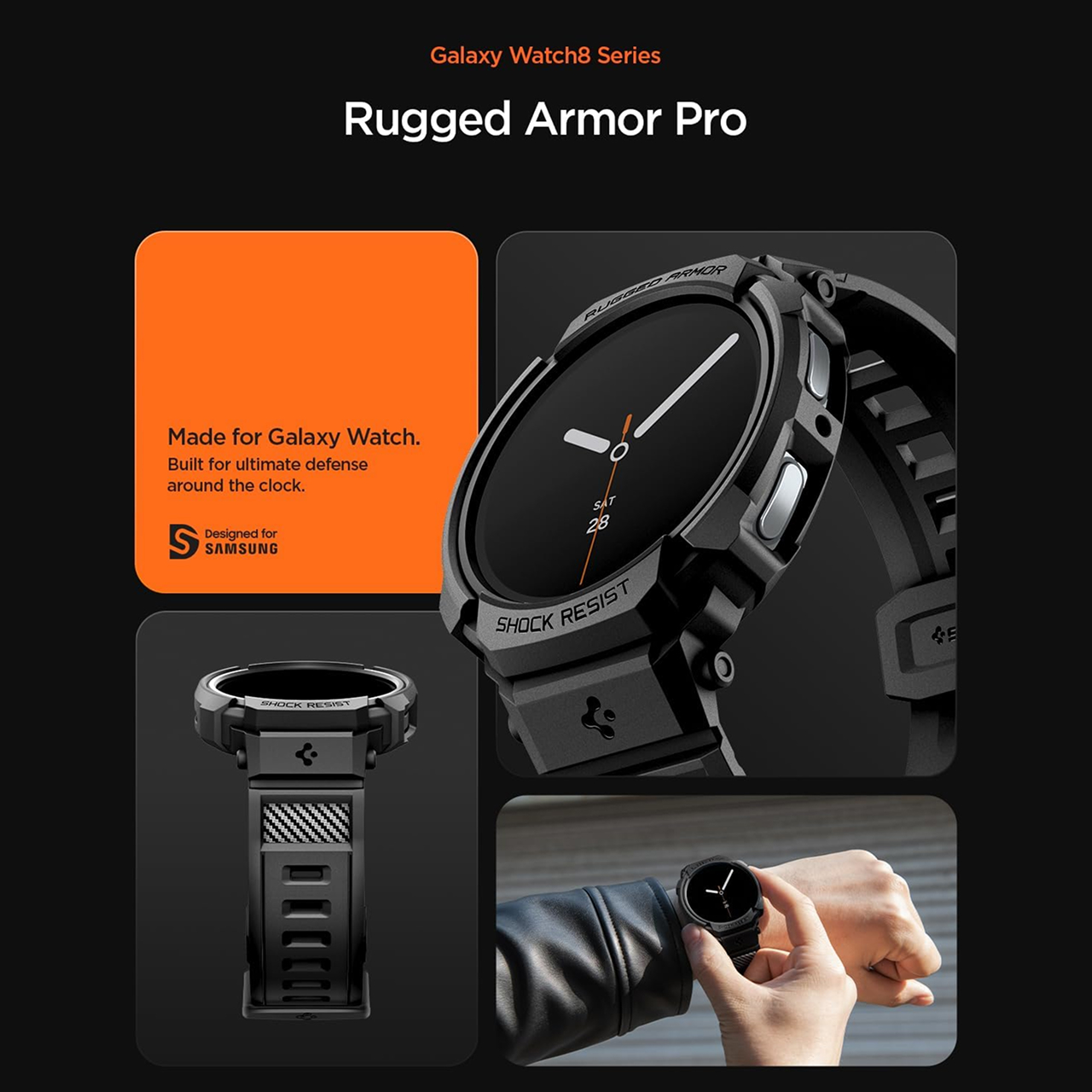 Spigen Galaxy Watch 8 (40mm) Case Strap Rugged Armor Pro - Matte Black ACS10005-1