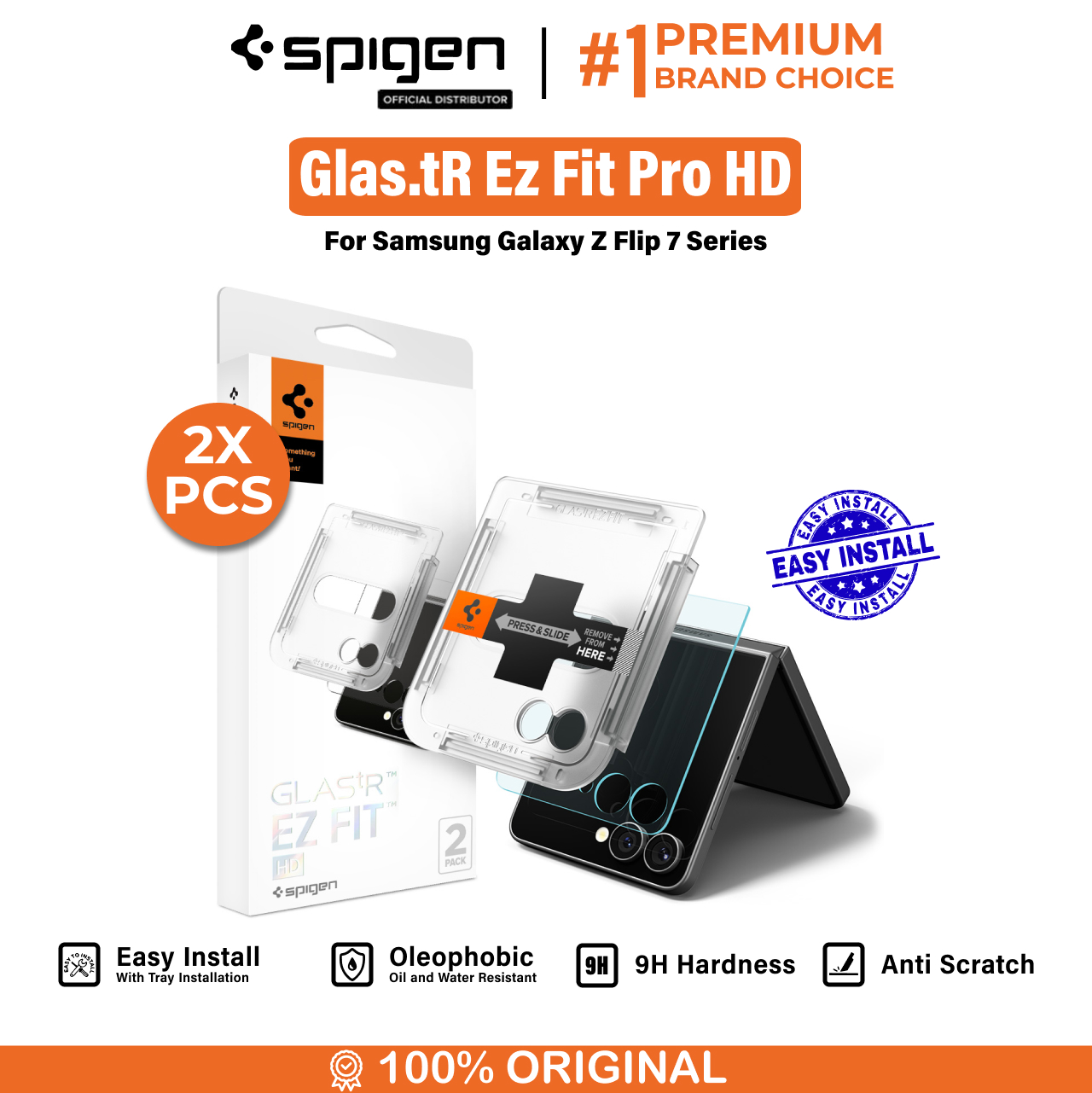 Spigen Galaxy Z Flip 7 Tempered Glass with Tray 2 Pack Glas.tR EZ Fit Pro HD - Transparency AGL09585 (Offline SKU)