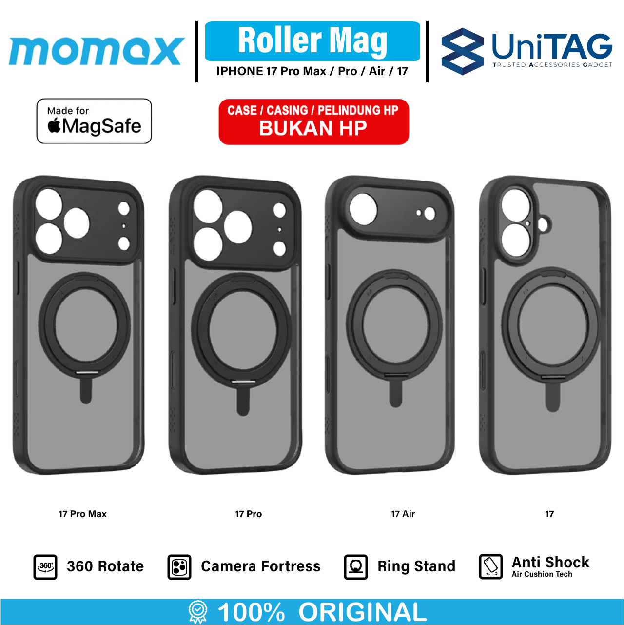 Momax iPhone 17 Pro Case Magsafe CaseForm Lite Magnetic - Transparent Black MTAP25MD
