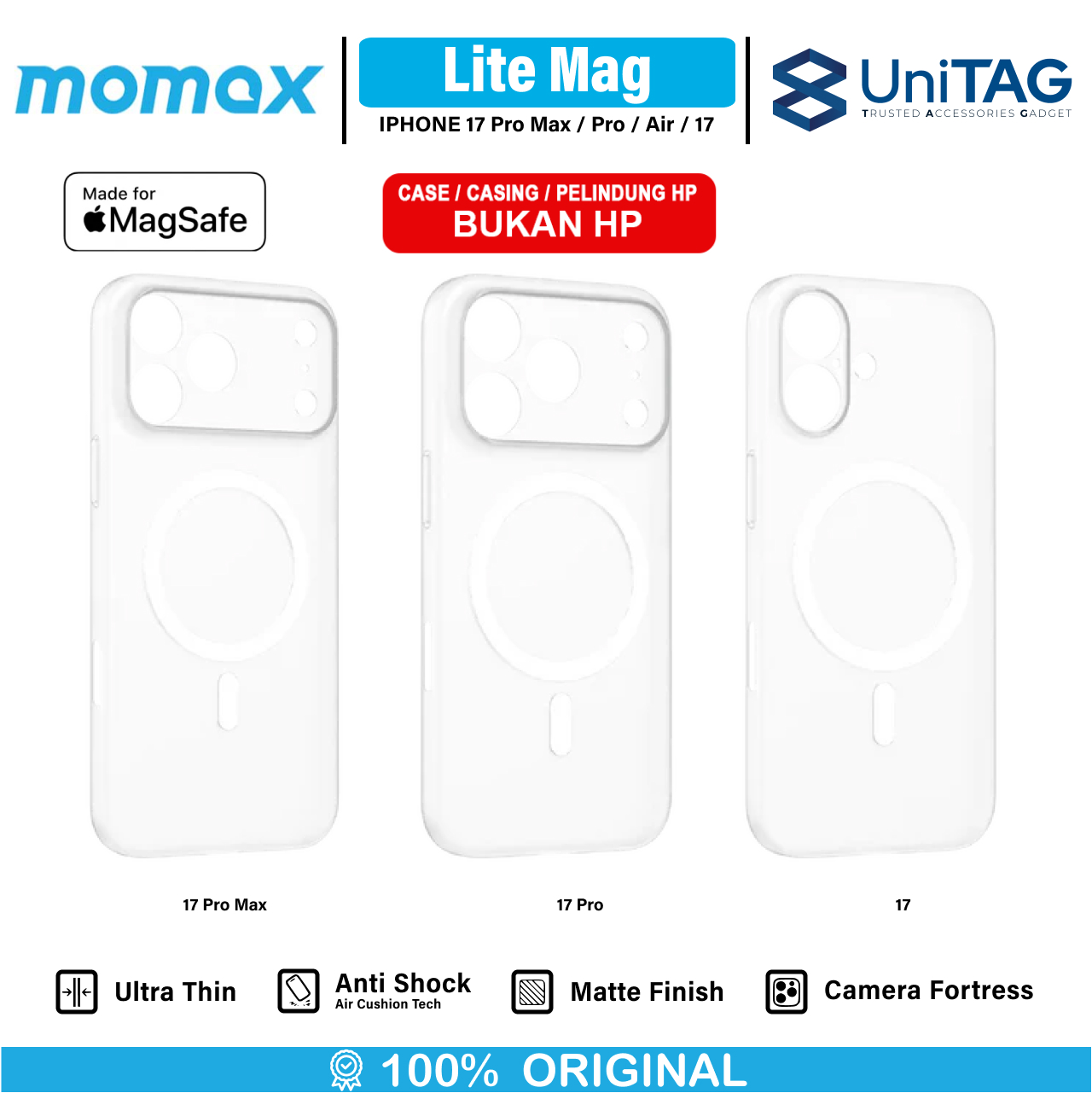 Momax iPhone 17 Case Magsafe CaseForm Lite Magnetic - Transparent Clear MTAP25SW