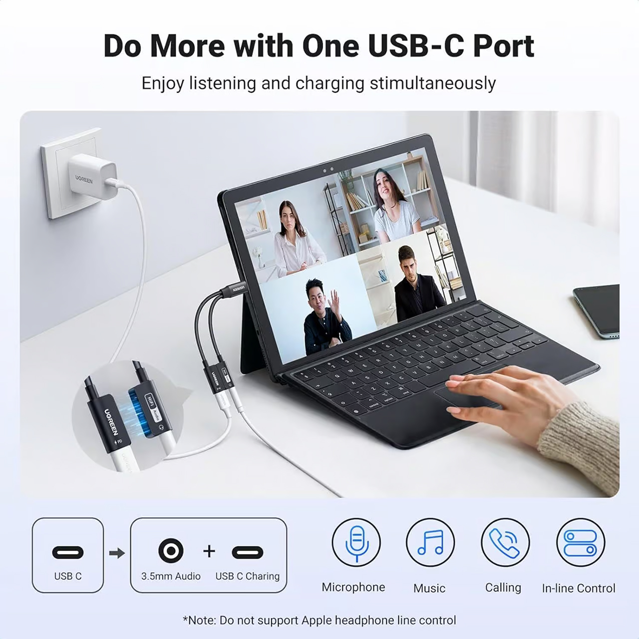 UGREEN Adapter Audio Magnetic USB C to 1C + Jack 3.5mm (DAC) - Black CM721 25837-1
