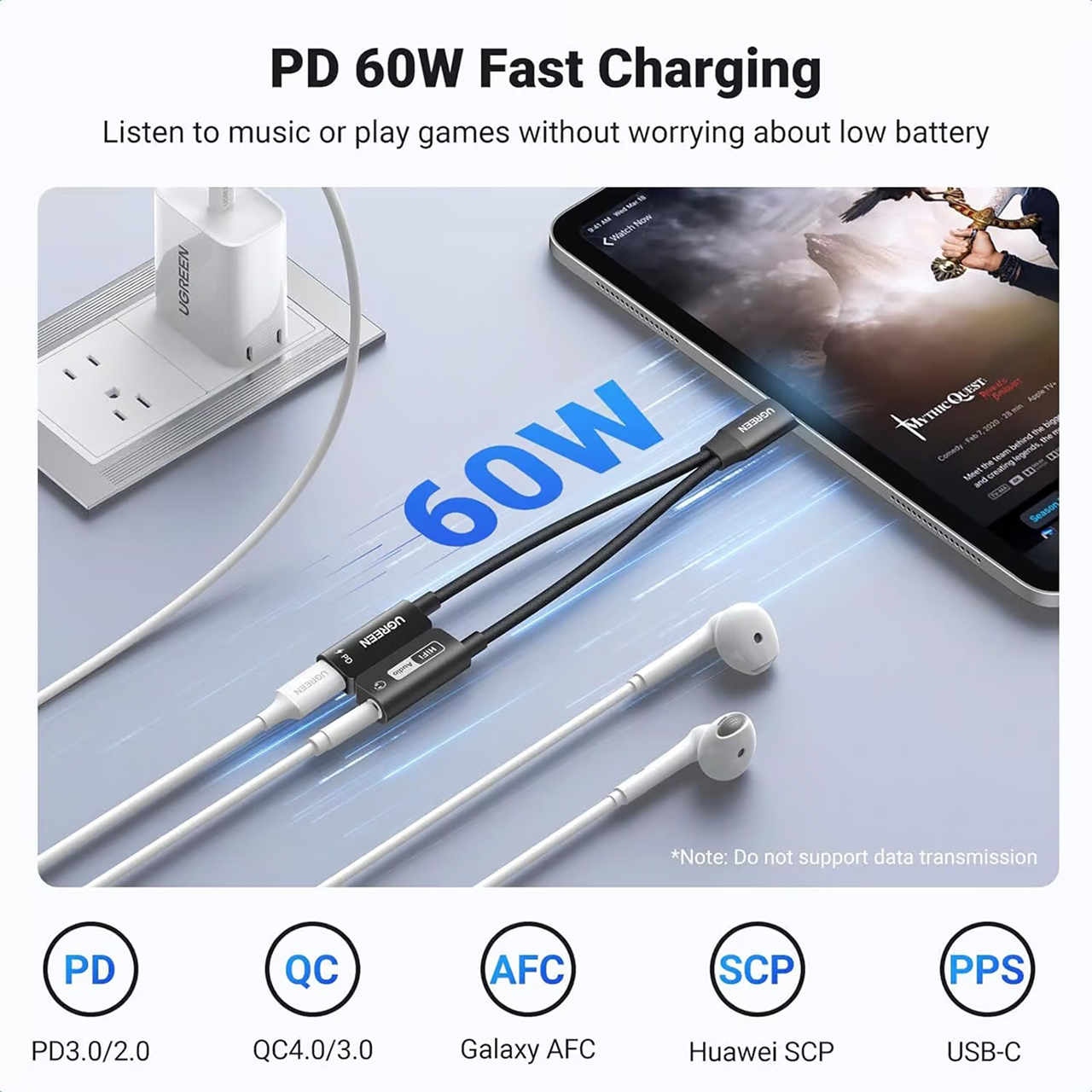 UGREEN Adapter Audio Magnetic USB C to 1C + Jack 3.5mm (DAC) - Black CM721 25837-1