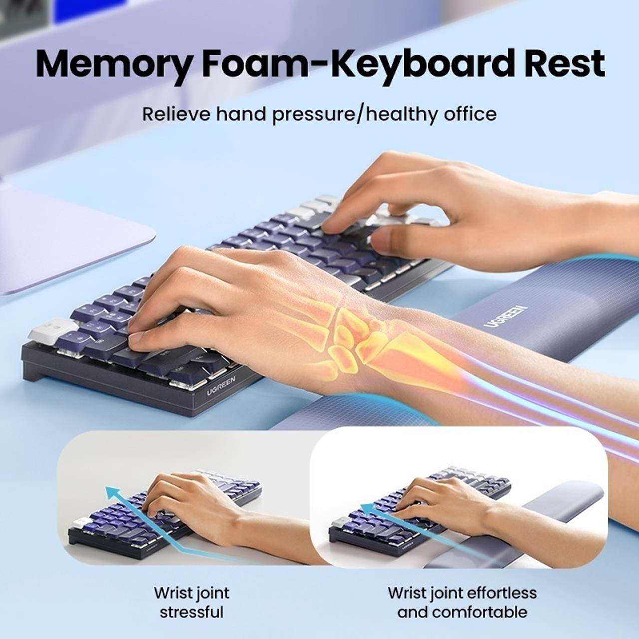 UGREEN Bantal Tangan Ergonomic Keyboard Wrist Rest Pad - Grey LP669 25247