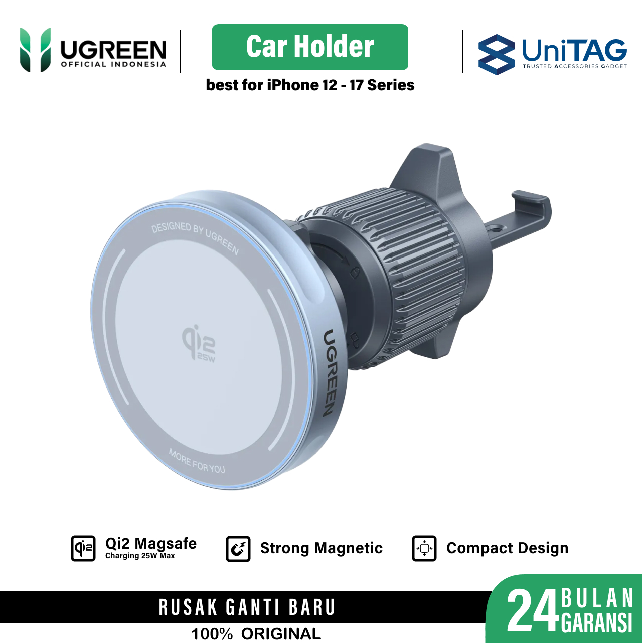 UGREEN Car Holder Wireless Magnetic Qi2 25W Magflow - SIlver W758 55967