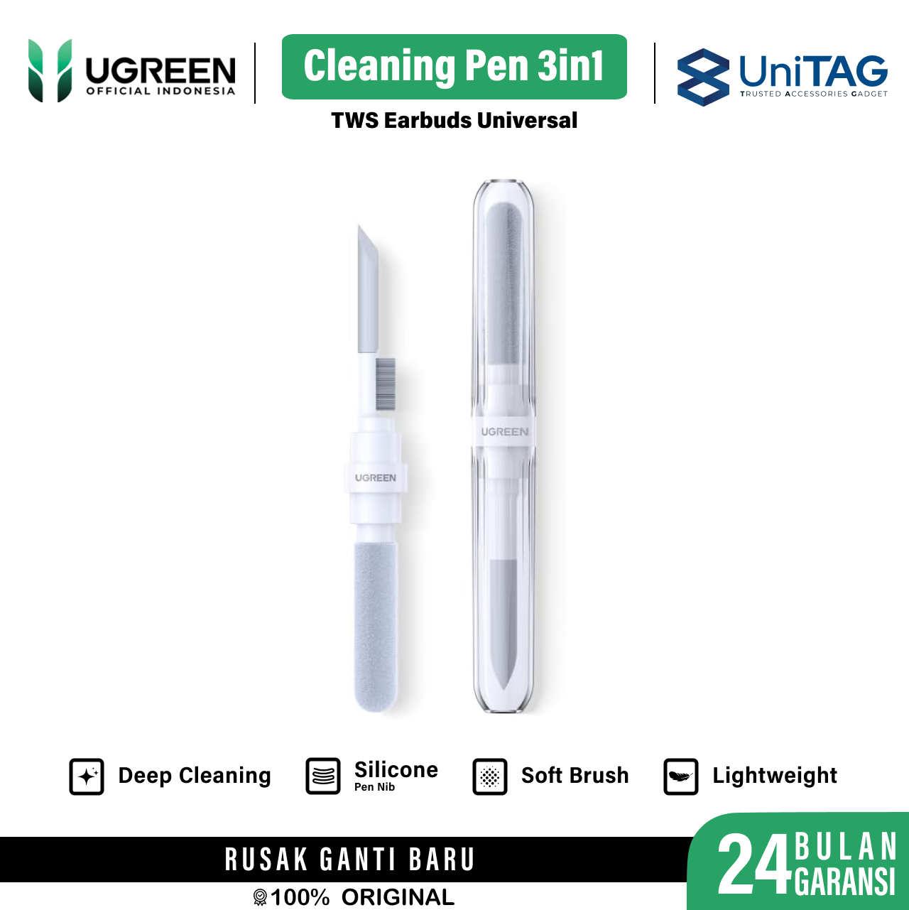 UGREEN Cleaning Pen 3 in 1 For Gadget Earbuds - White CP01 55292