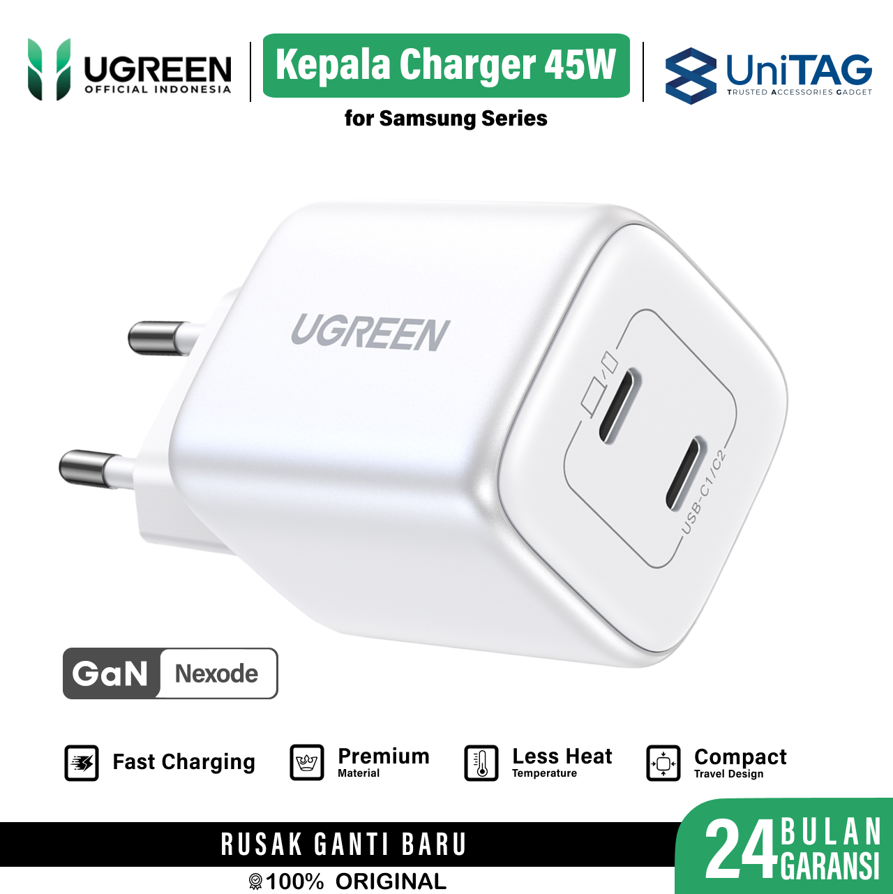 UGREEN Wall Charger 45W 2C GAN N Series - White X526 65154