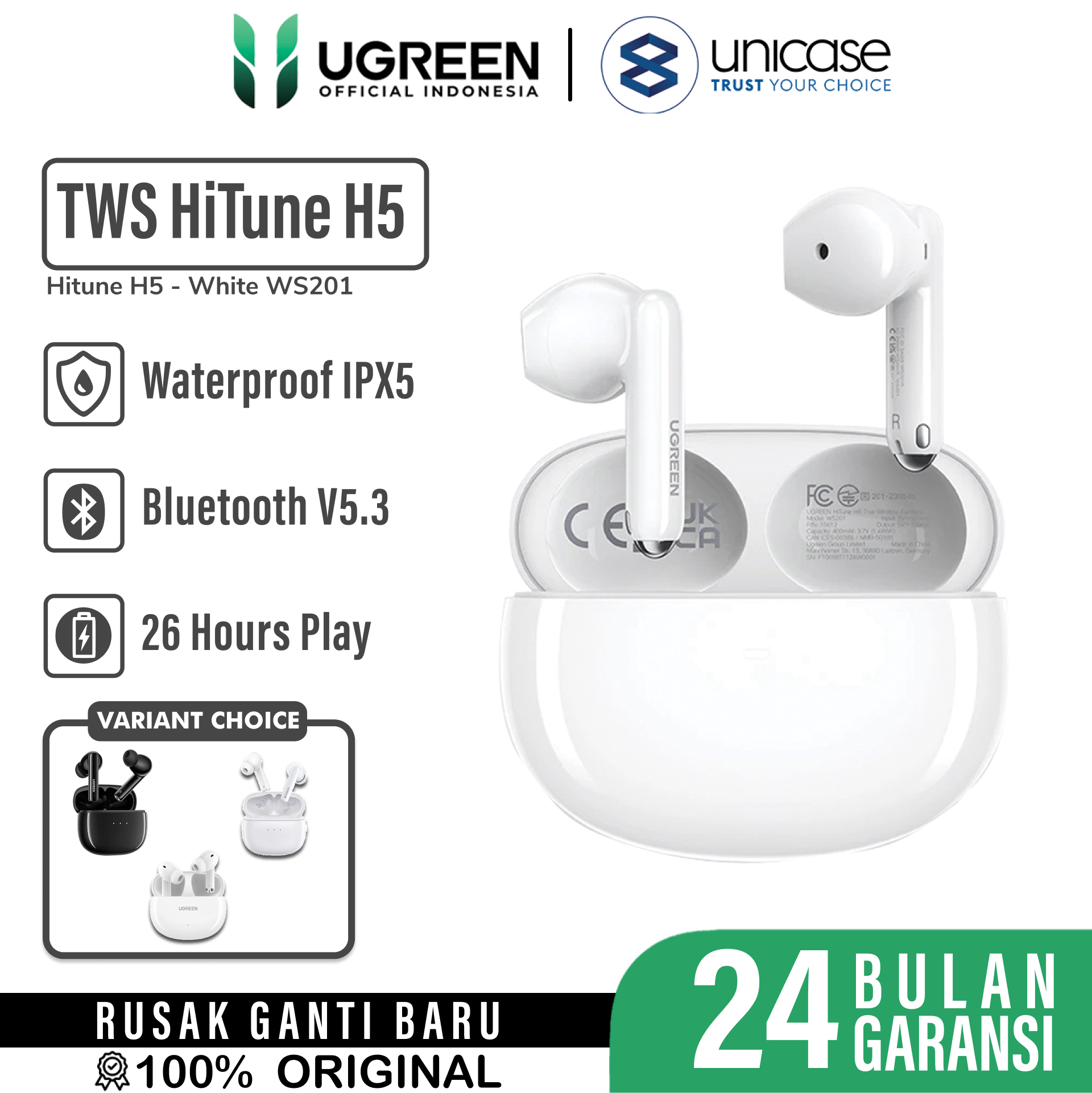 UGREEN TWS Headset Bluetooth HiTune H5 - White WS201 15612