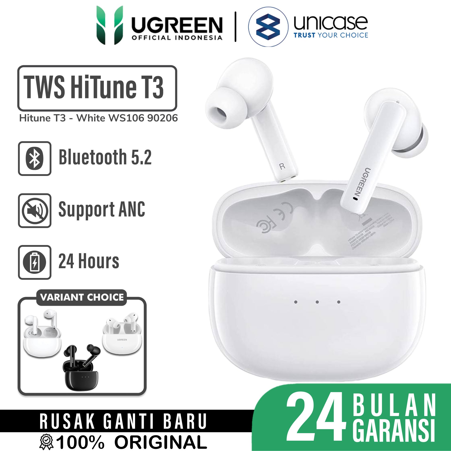 Earphone TWS UGREEN Hitune H5 Bluetooth 5.3 True Wireless Earbuds 4Mic