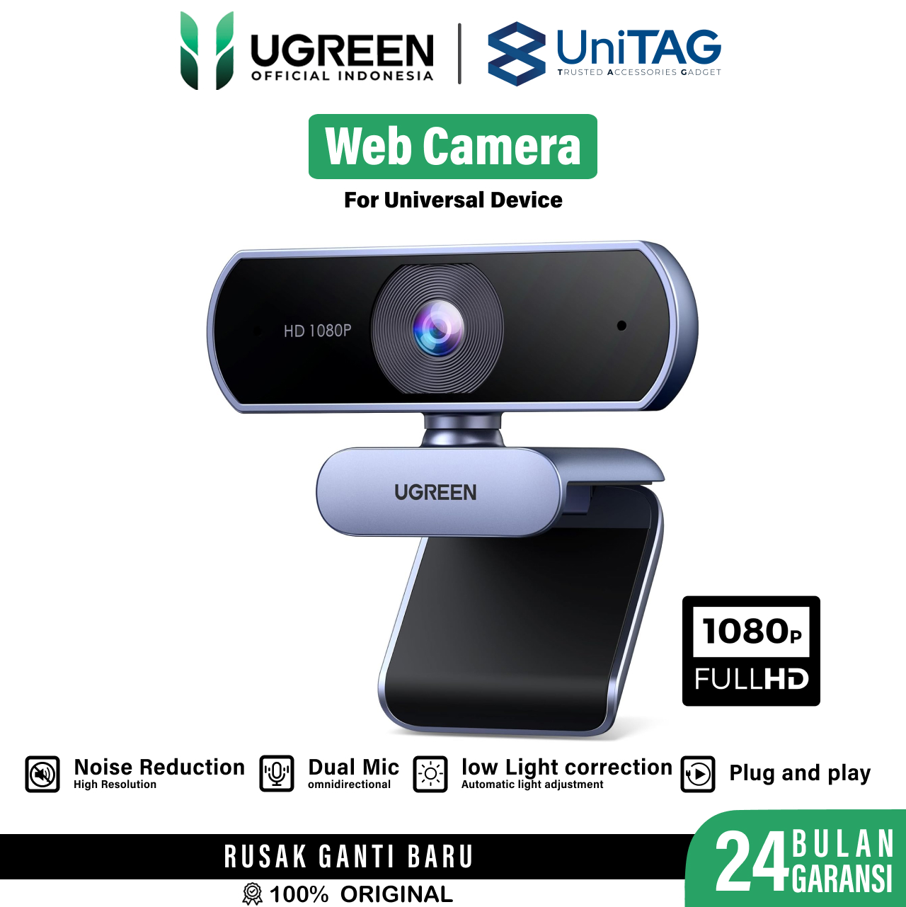 UGREEN Webcam Full HD 1080p with Microphone - Black CM678 15728