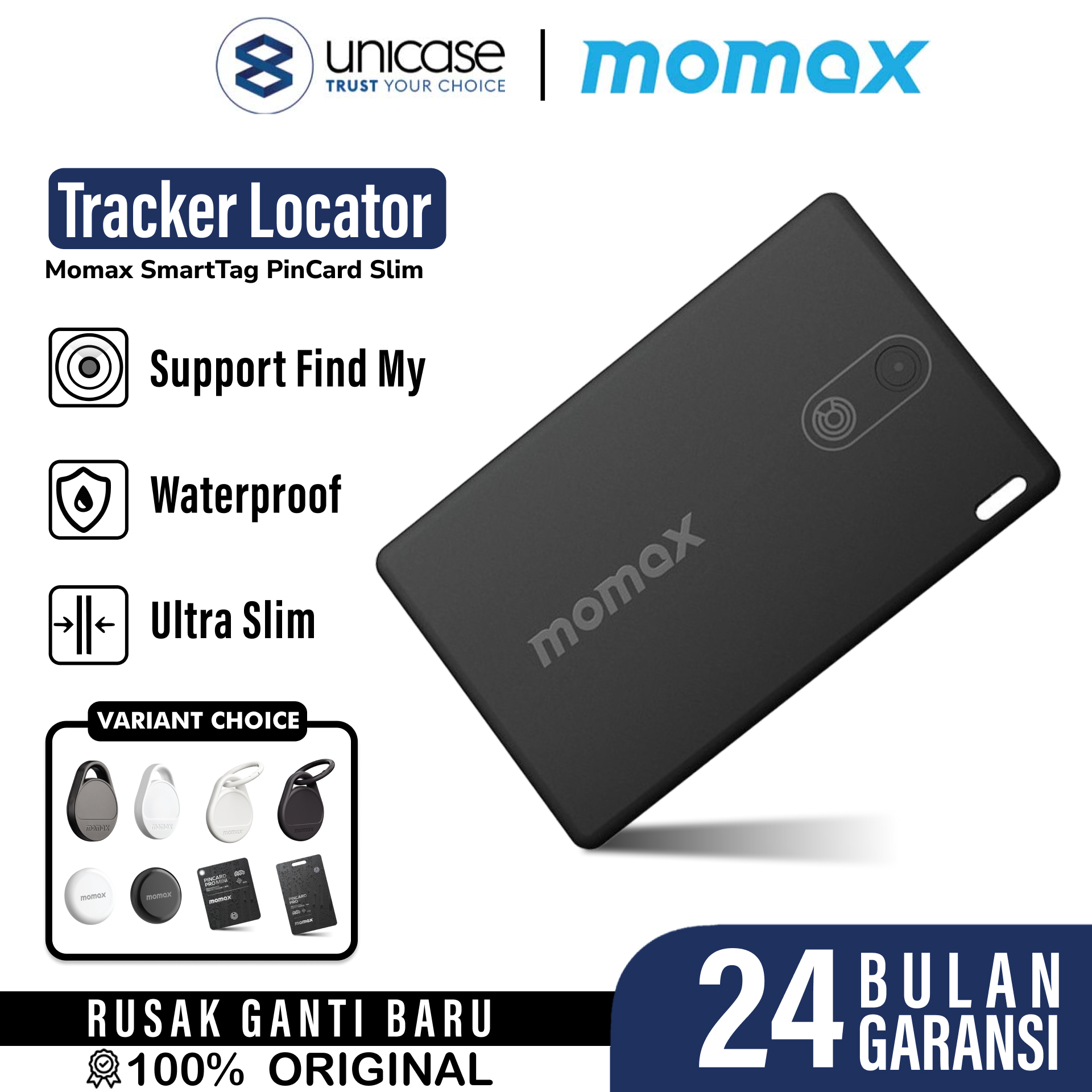 Pelacak Smart Tracker Momax SmartTag Pinpop PinCard Pro Key Finder Slim GPS Find My Card Locator