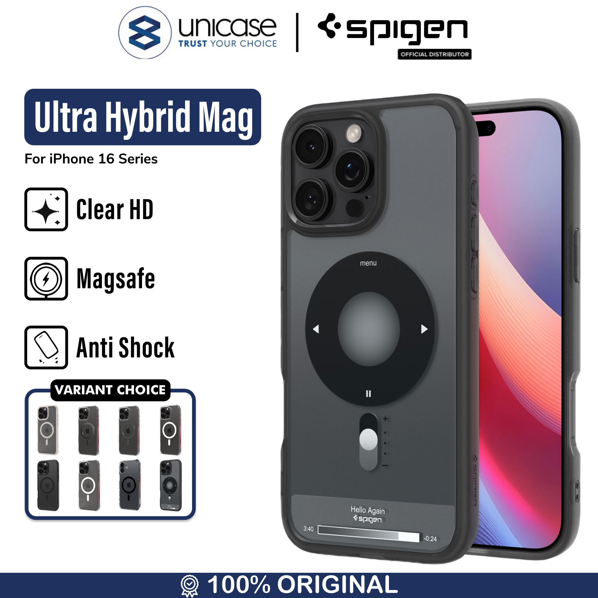Spigen iPhone 16 Pro Case Classic Design Magsafe Ultra Hybrid MagFit Classic - Black ACS08384