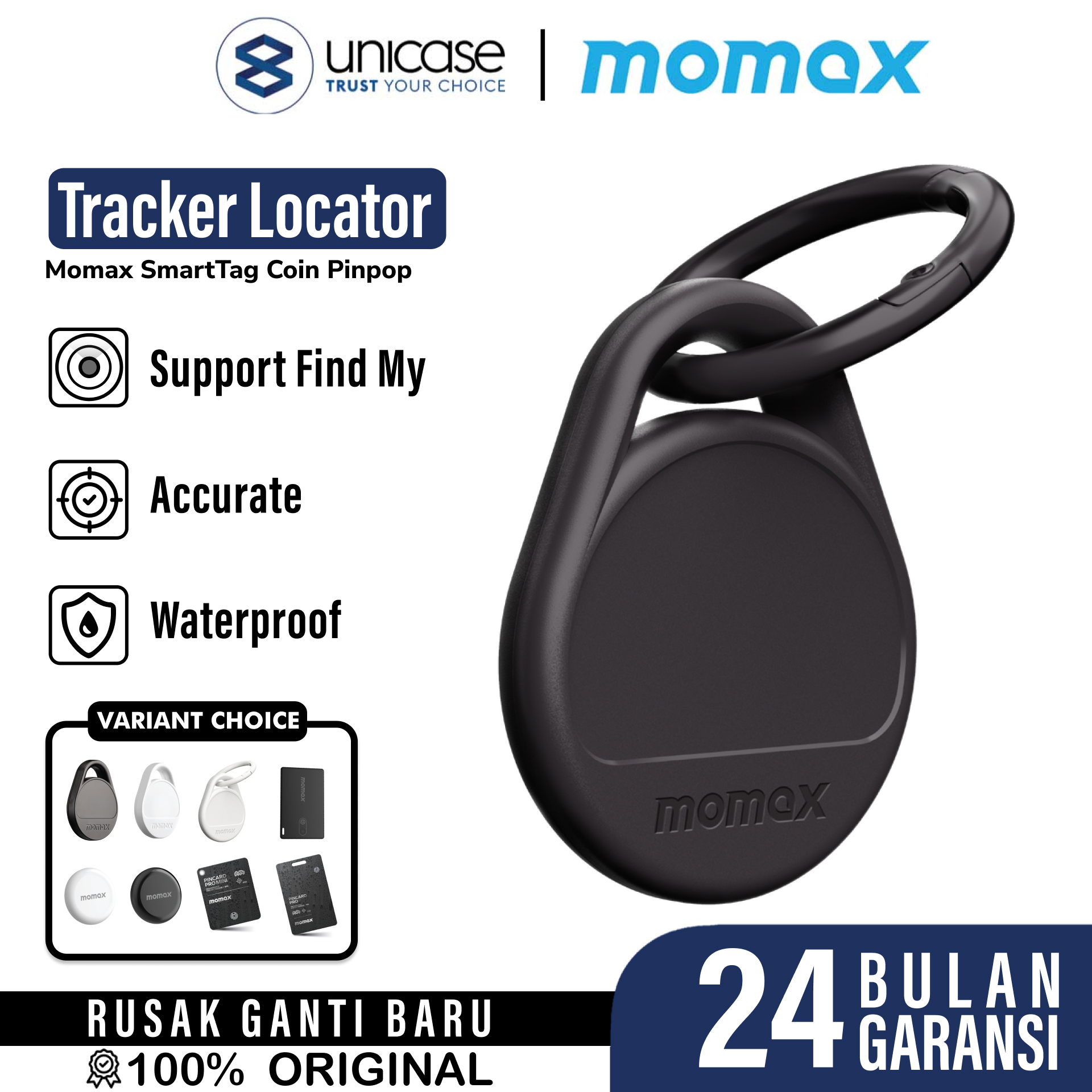 Pelacak Smart Tracker Momax SmartTag Pinpop PinCard Pro Key Finder Slim GPS Find My Card Locator