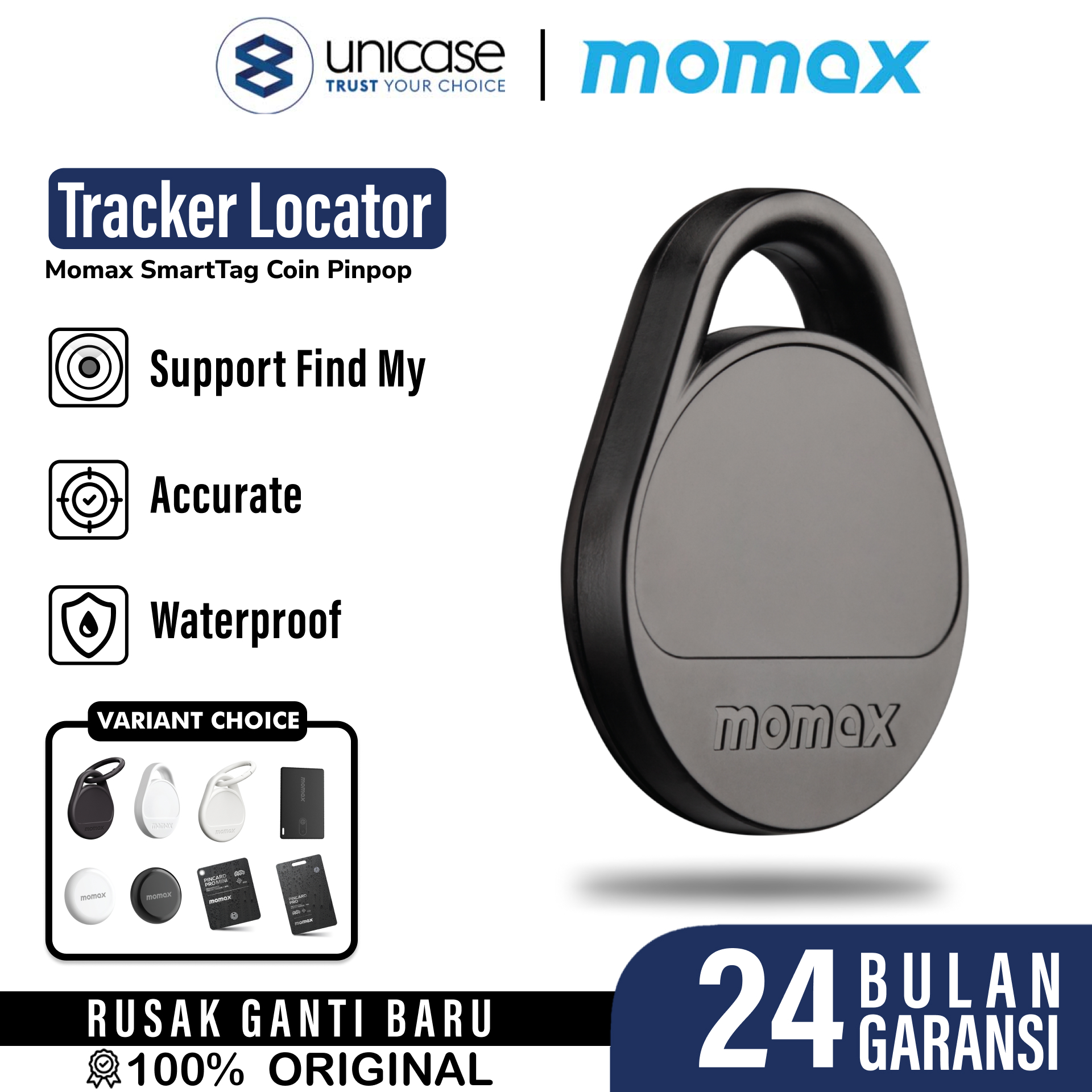 Pelacak Smart Tracker Momax SmartTag Pinpop PinCard Pro Key Finder Slim GPS Find My Card Locator