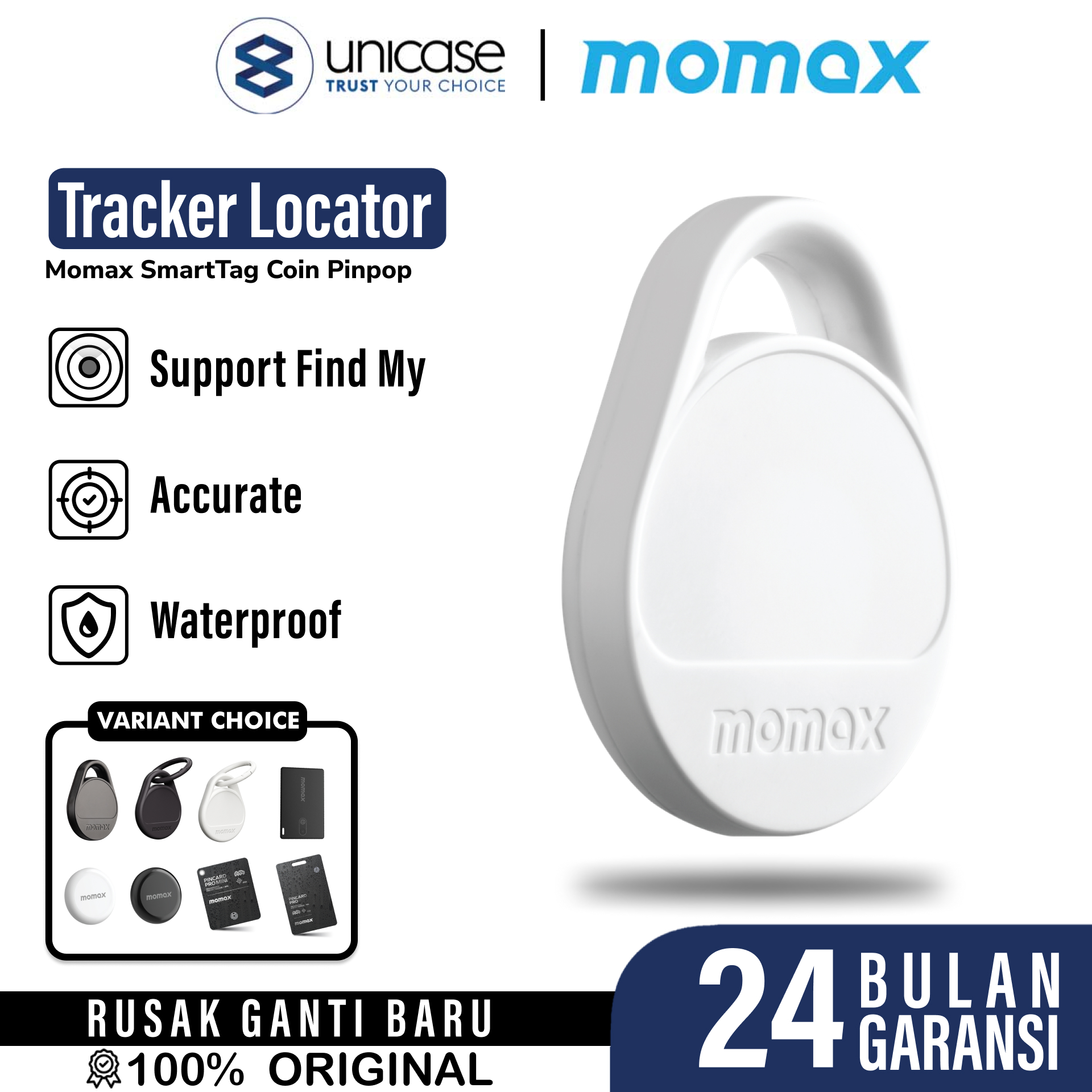 Pelacak Smart Tracker Momax SmartTag Pinpop PinCard Pro Key Finder Slim GPS Find My Card Locator
