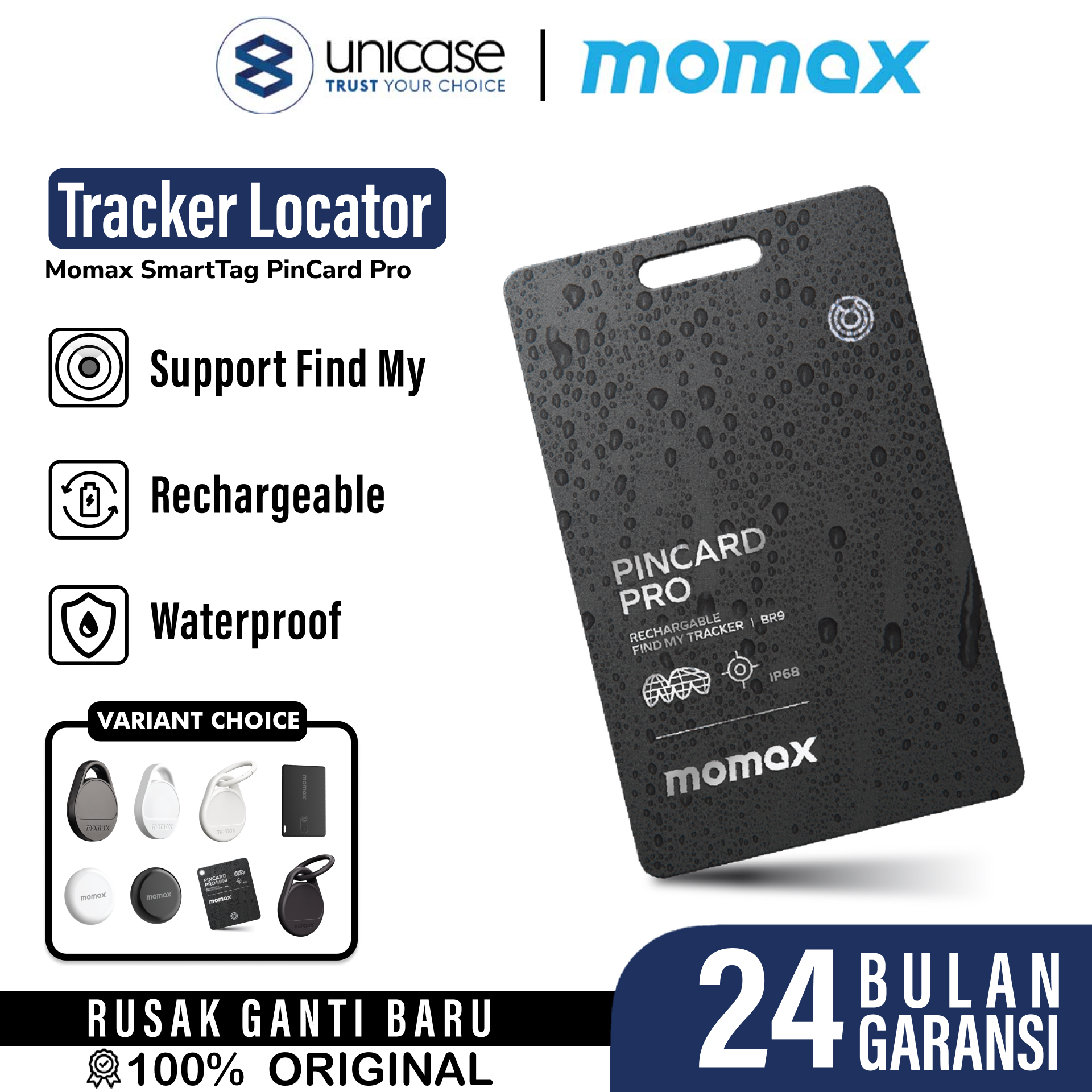 Pelacak Smart Tracker Momax SmartTag Pinpop PinCard Pro Key Finder Slim GPS Find My Card Locator