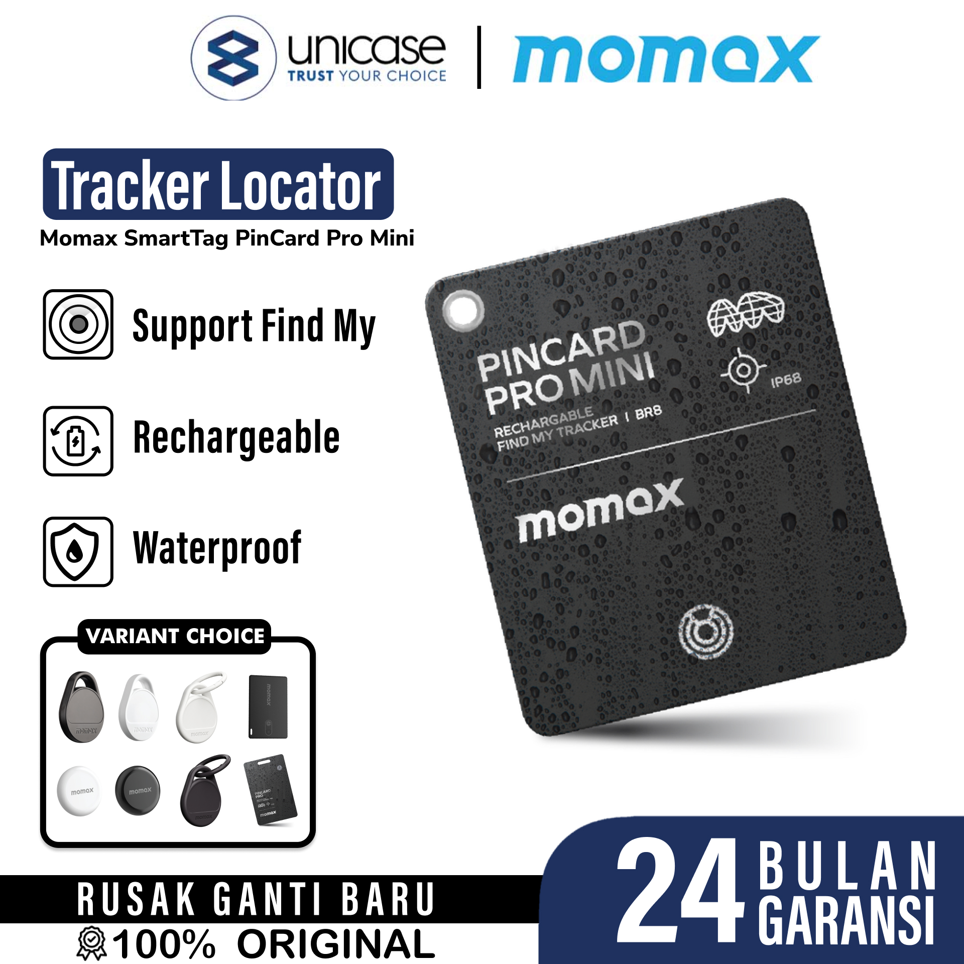Pelacak Smart Tracker Momax SmartTag Pinpop PinCard Pro Key Finder Slim GPS Find My Card Locator